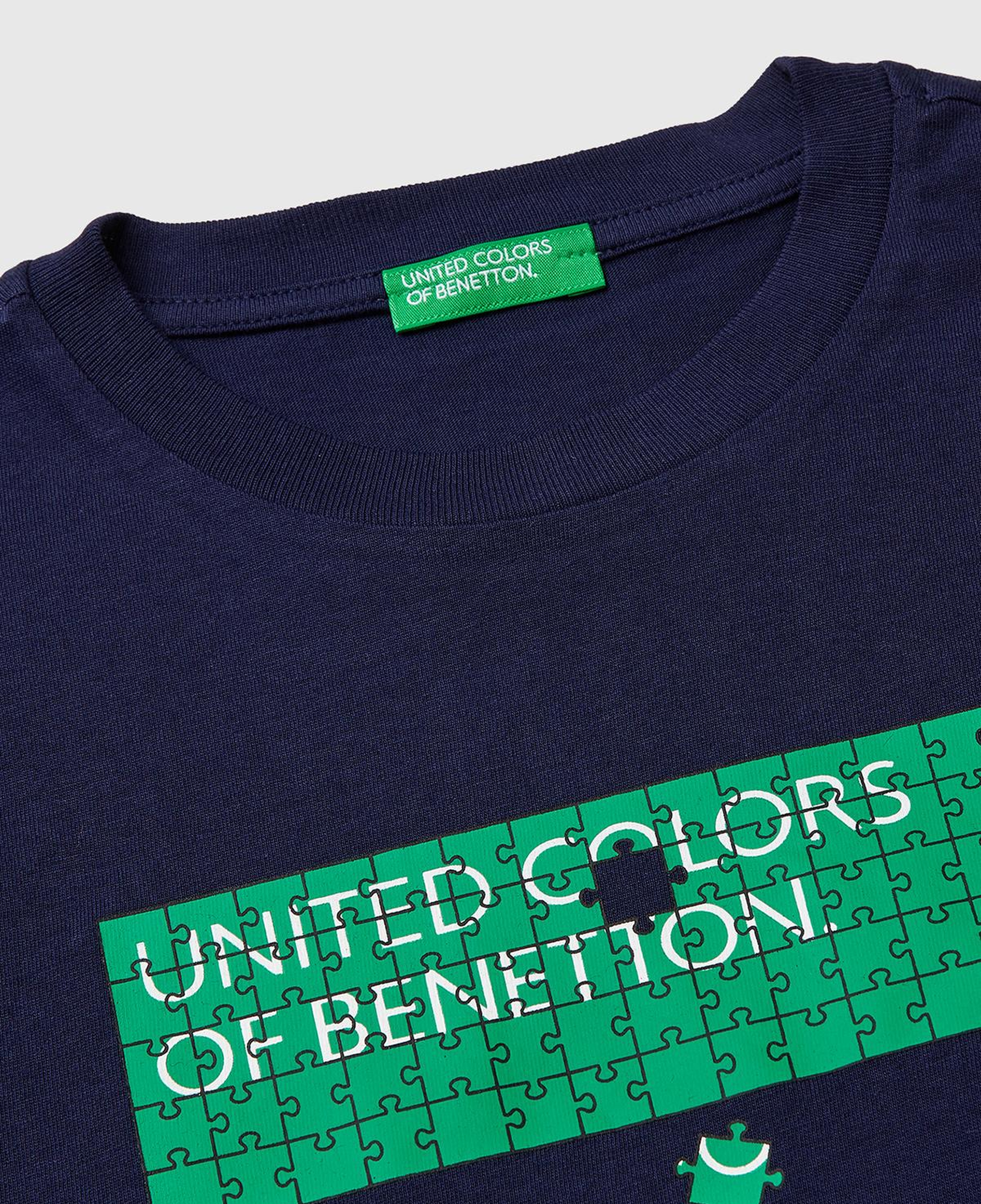 Erkek Çocuk Lacivert Önü Logo Baskılı Bisiklet Yaka T-Shirt