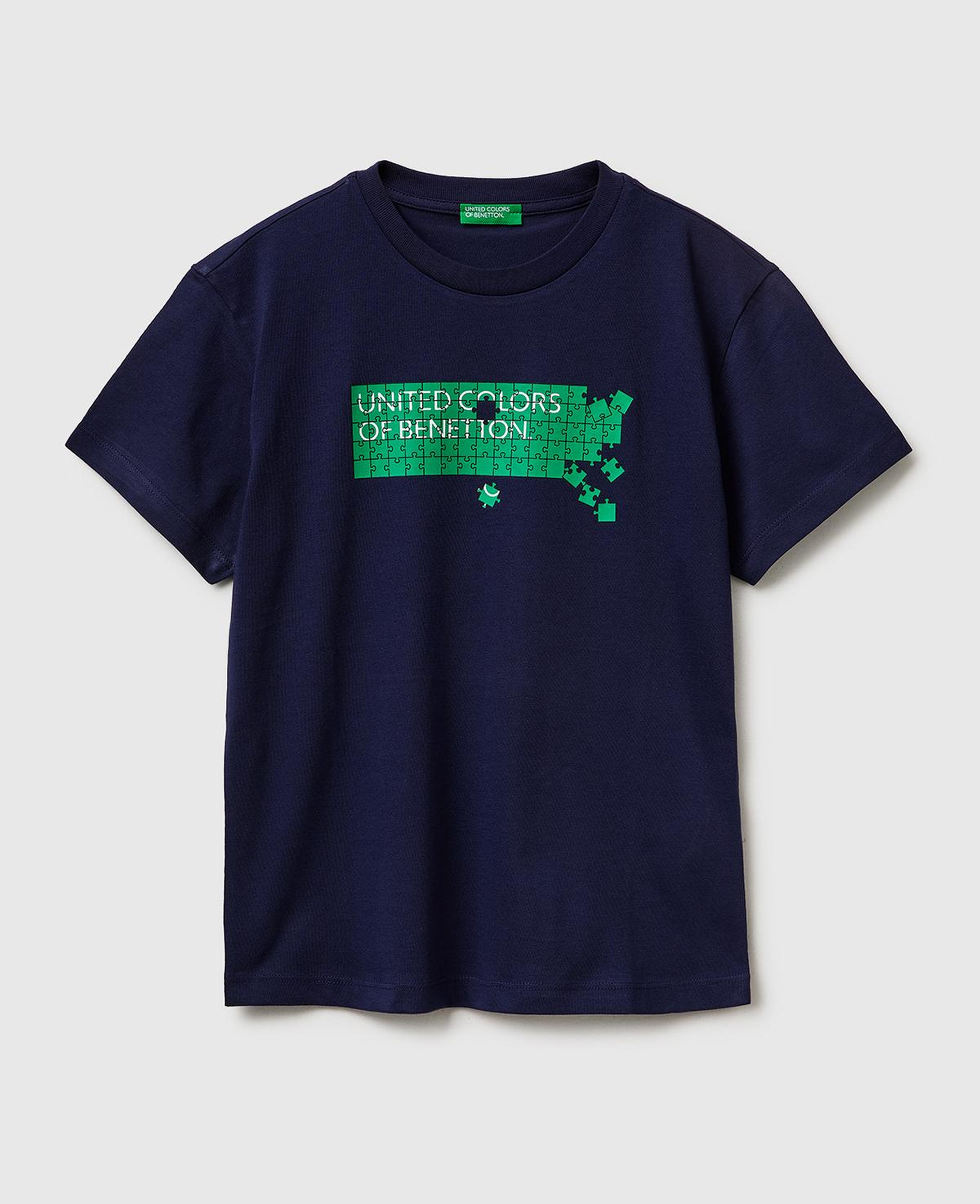 Erkek Çocuk Lacivert Önü Logo Baskılı Bisiklet Yaka T-Shirt