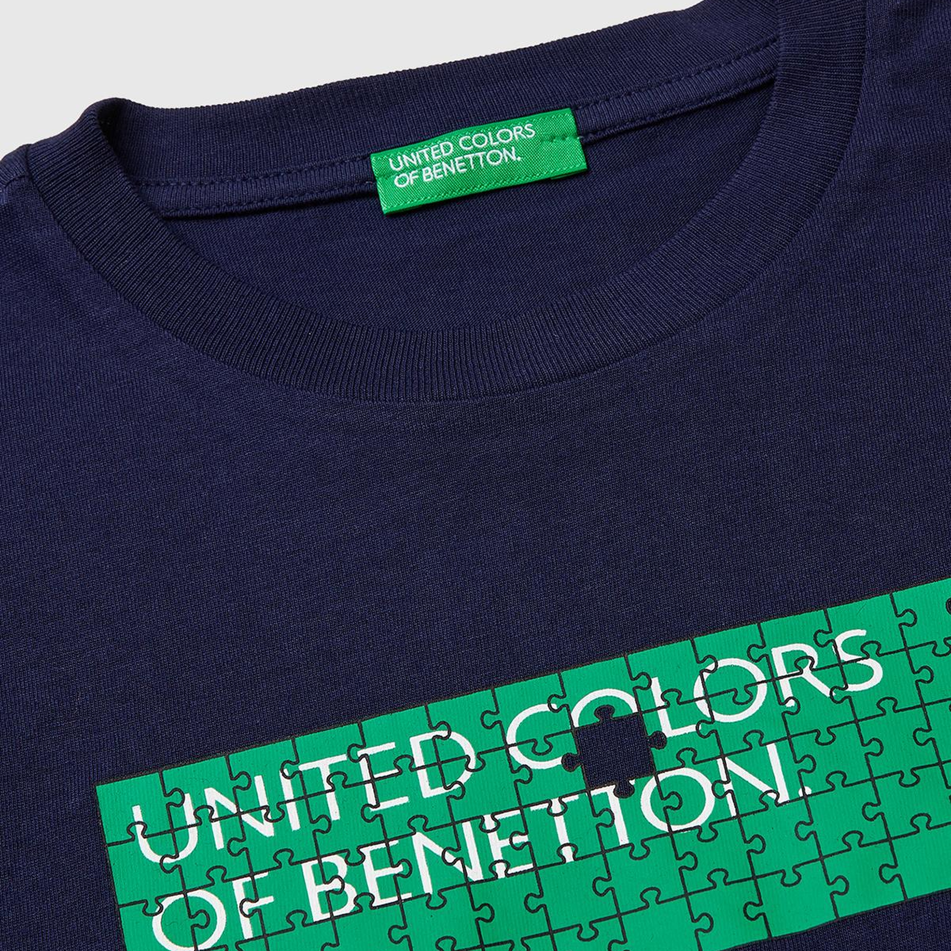 Erkek Çocuk Lacivert Önü Logo Baskılı Bisiklet Yaka T-Shirt