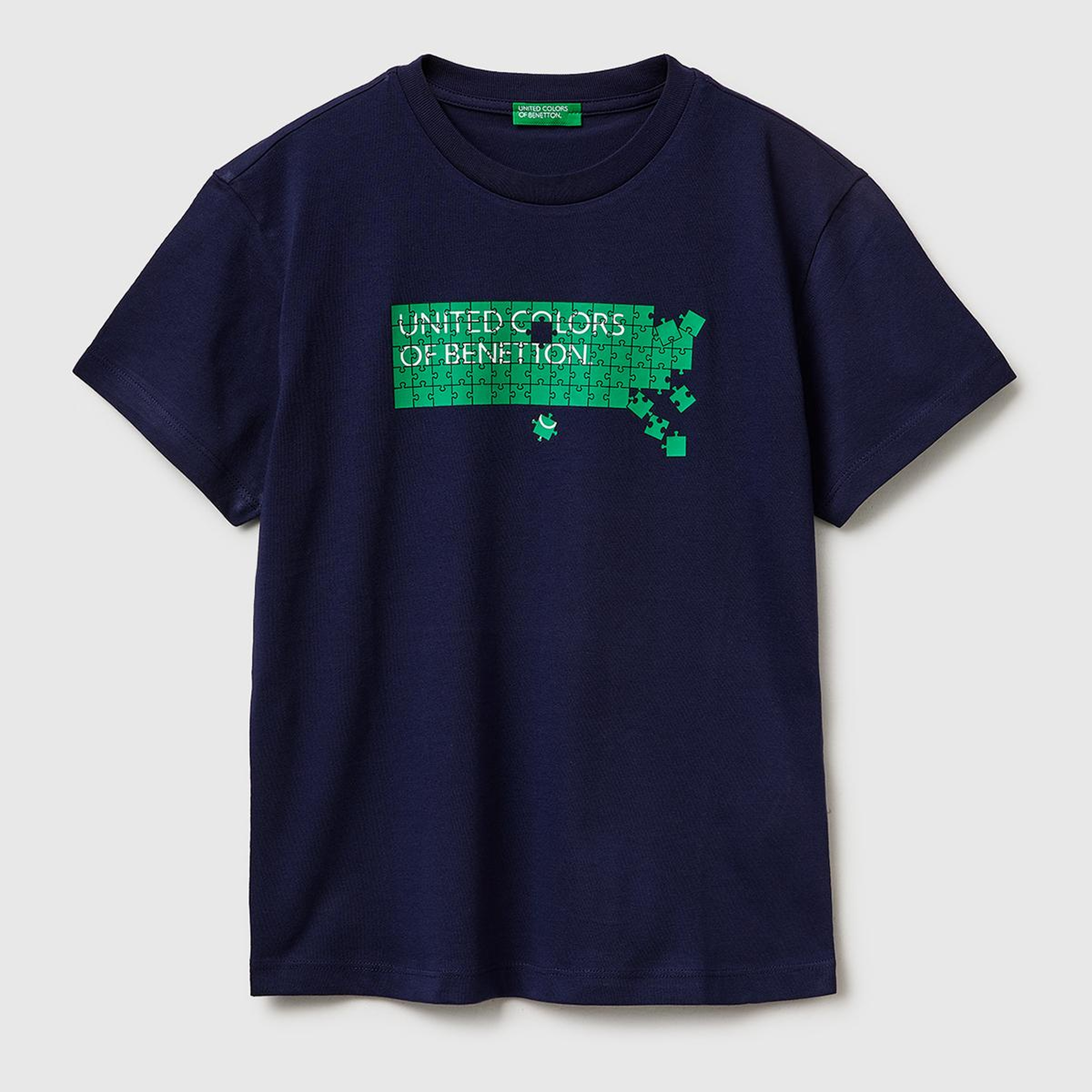 Erkek Çocuk Lacivert Önü Logo Baskılı Bisiklet Yaka T-Shirt
