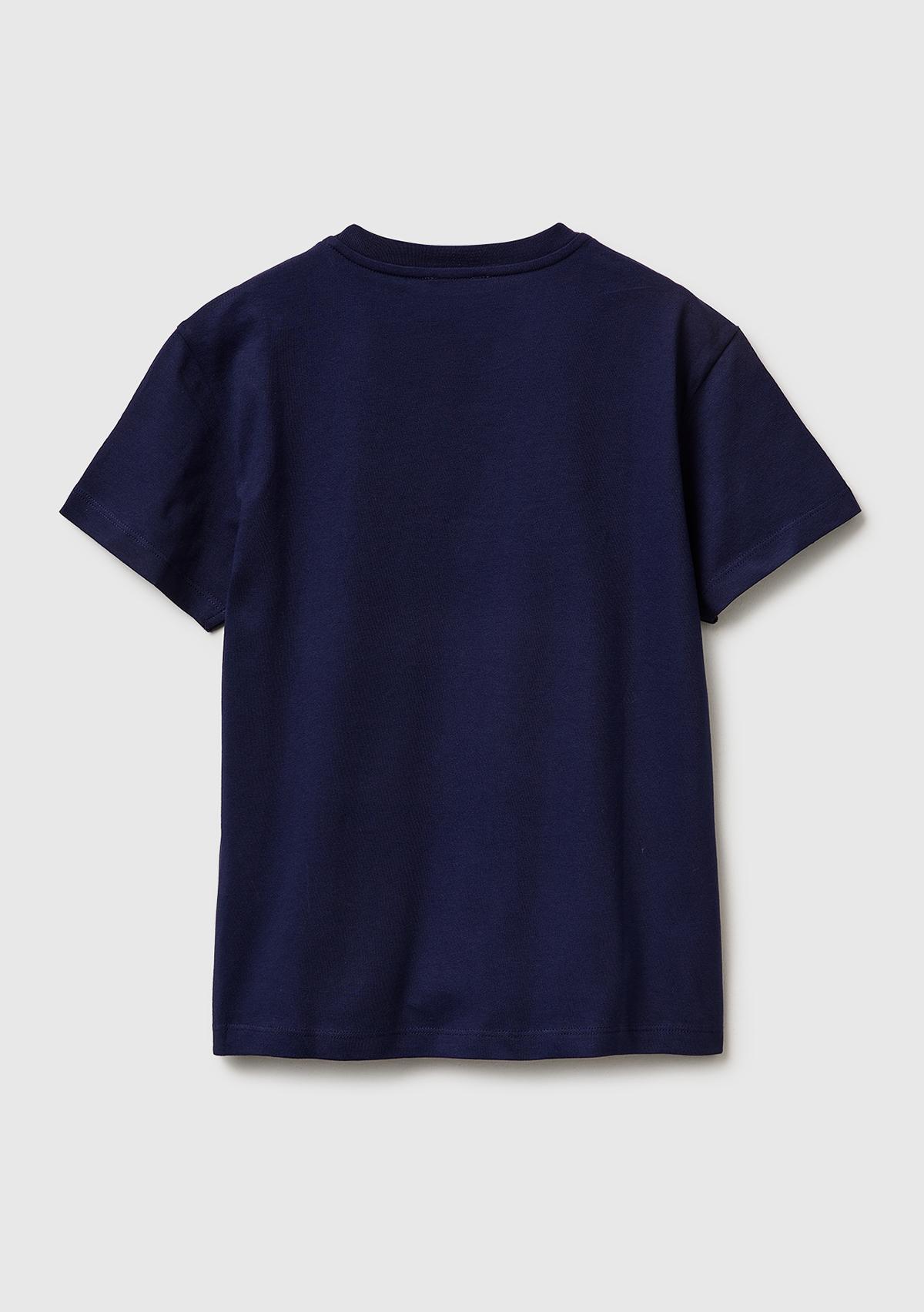 Erkek Çocuk Lacivert Önü Logo Baskılı Bisiklet Yaka T-Shirt