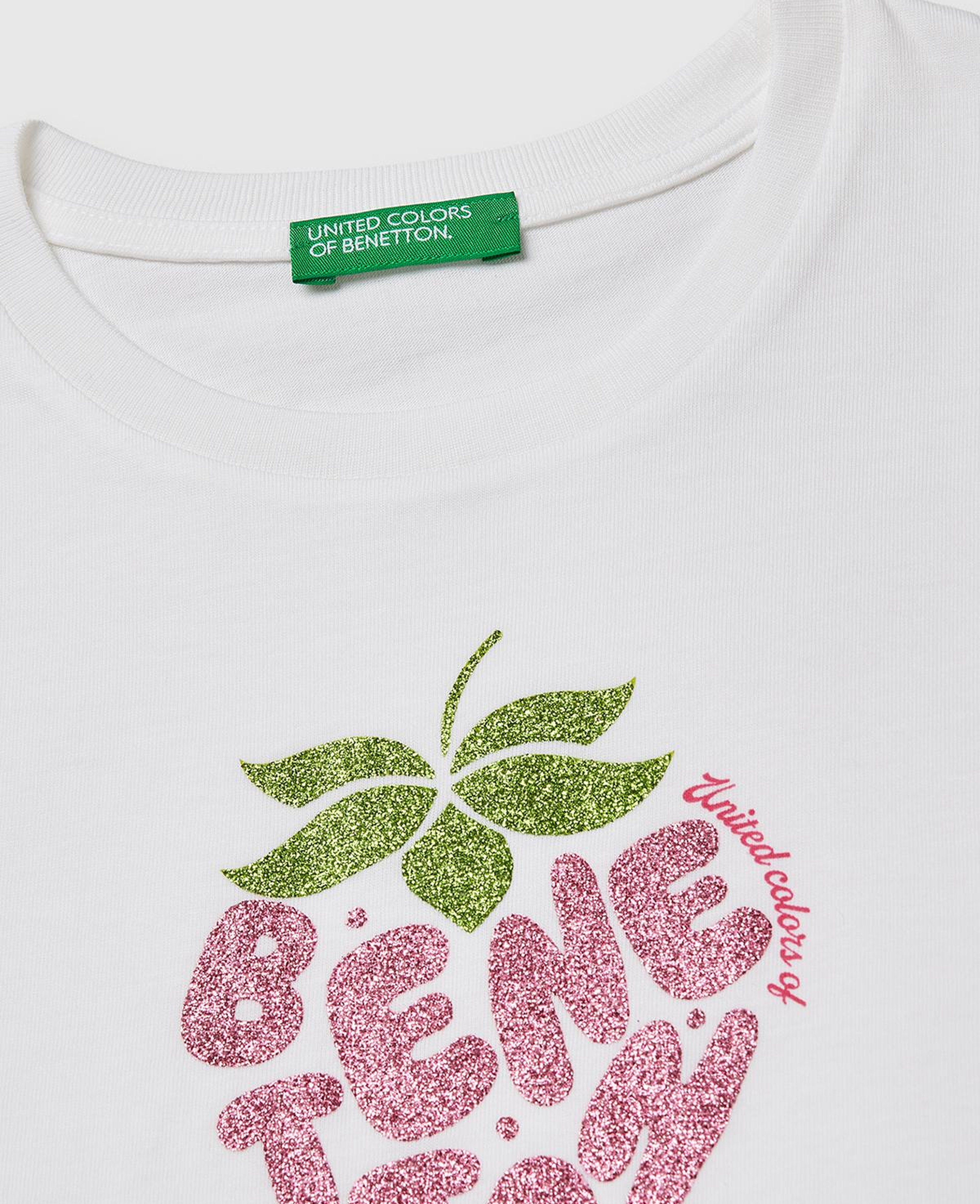 Kız Çocuk Beyaz Simli Logolu Bisiklet Yaka T-Shirt