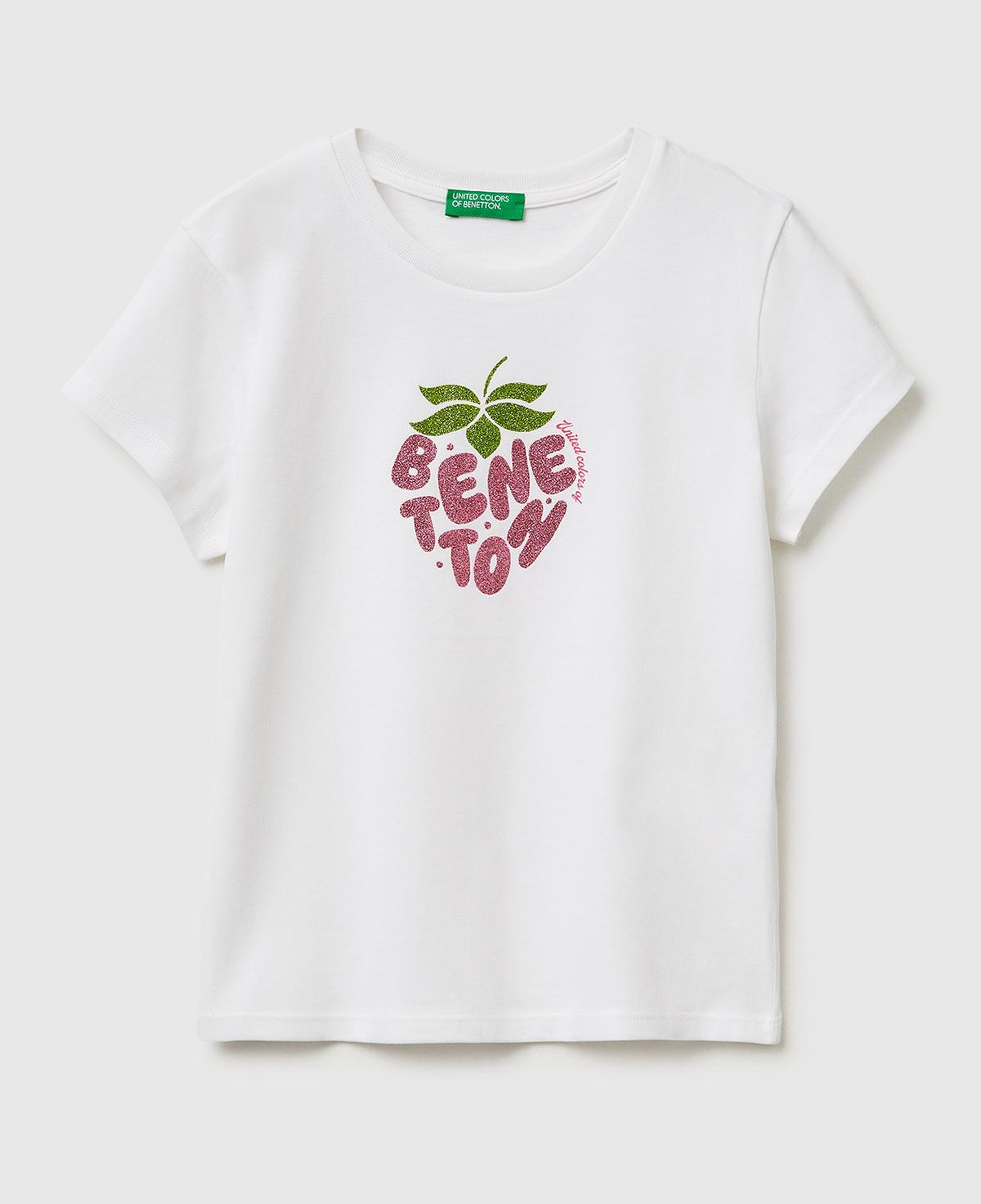 Kız Çocuk Beyaz Simli Logolu Bisiklet Yaka T-Shirt