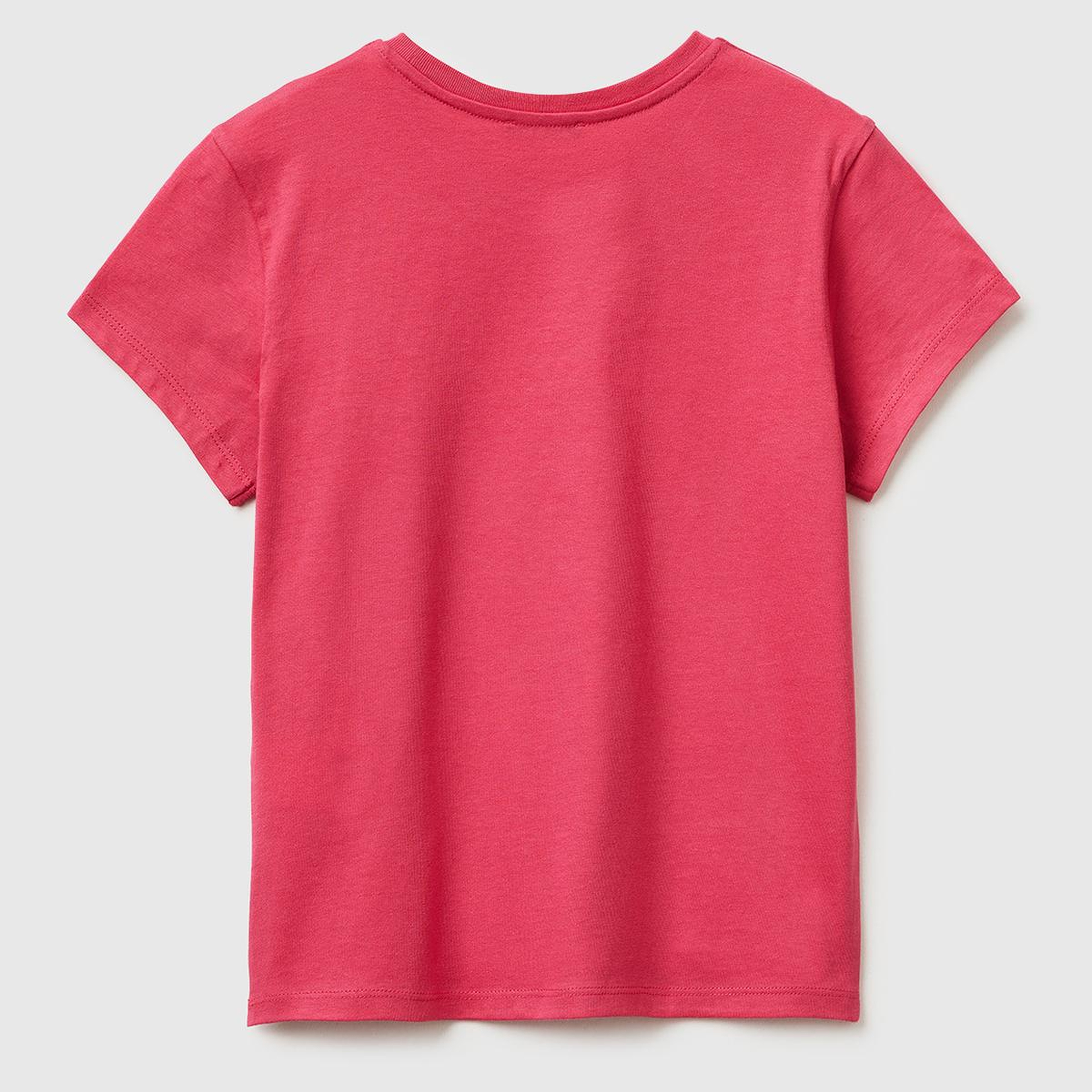 Kız Çocuk Koyu Pembe Simli Logolu Bisiklet Yaka T-Shirt