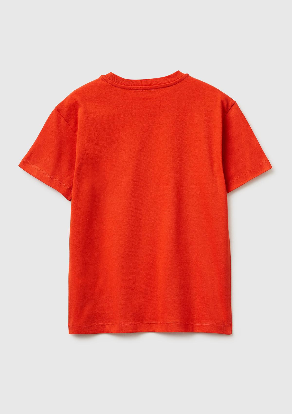 Erkek Çocuk Kırmızı Önü Logo Baskılı Bisiklet Yaka T-Shirt