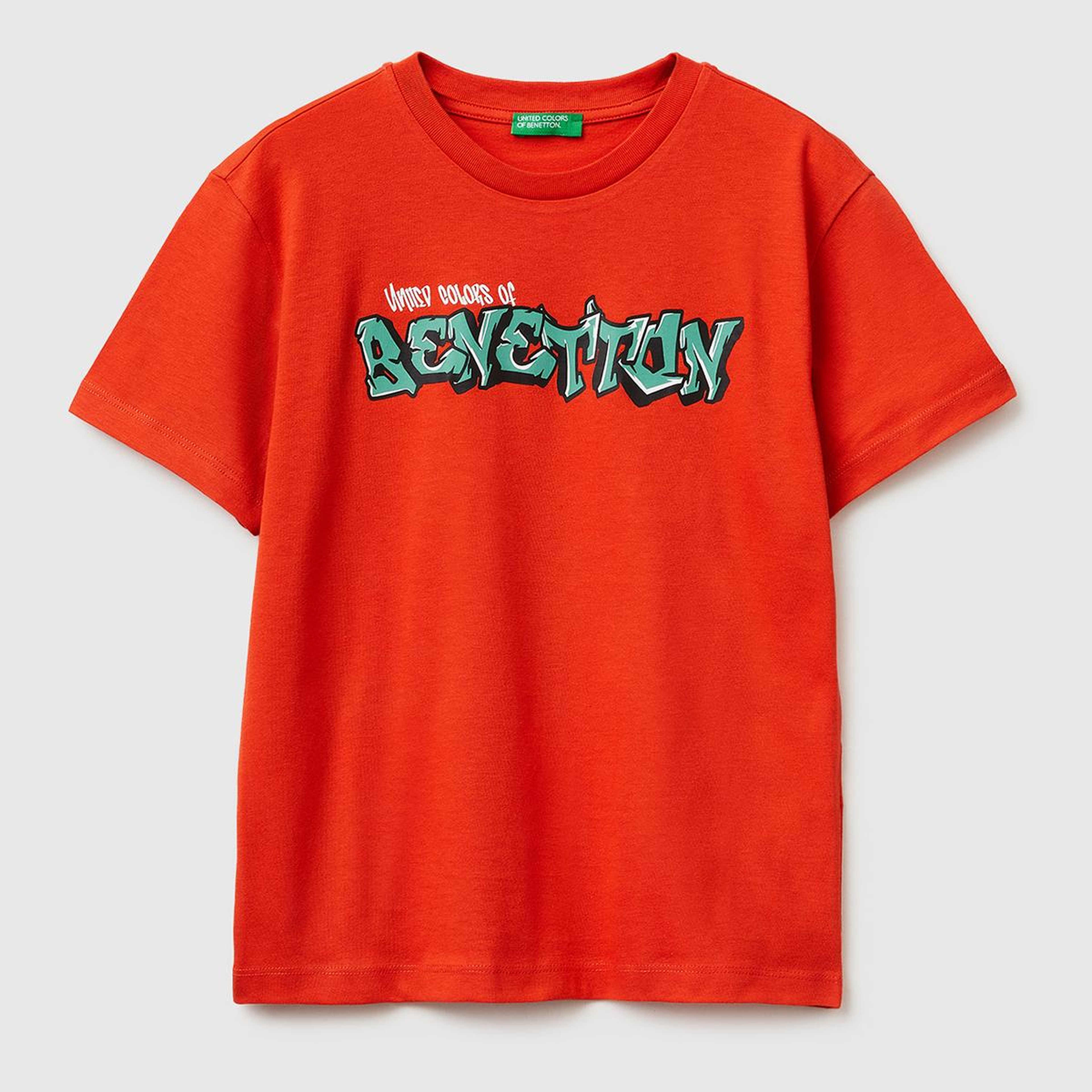 Erkek Çocuk Kırmızı Önü Logo Baskılı Bisiklet Yaka T-Shirt
