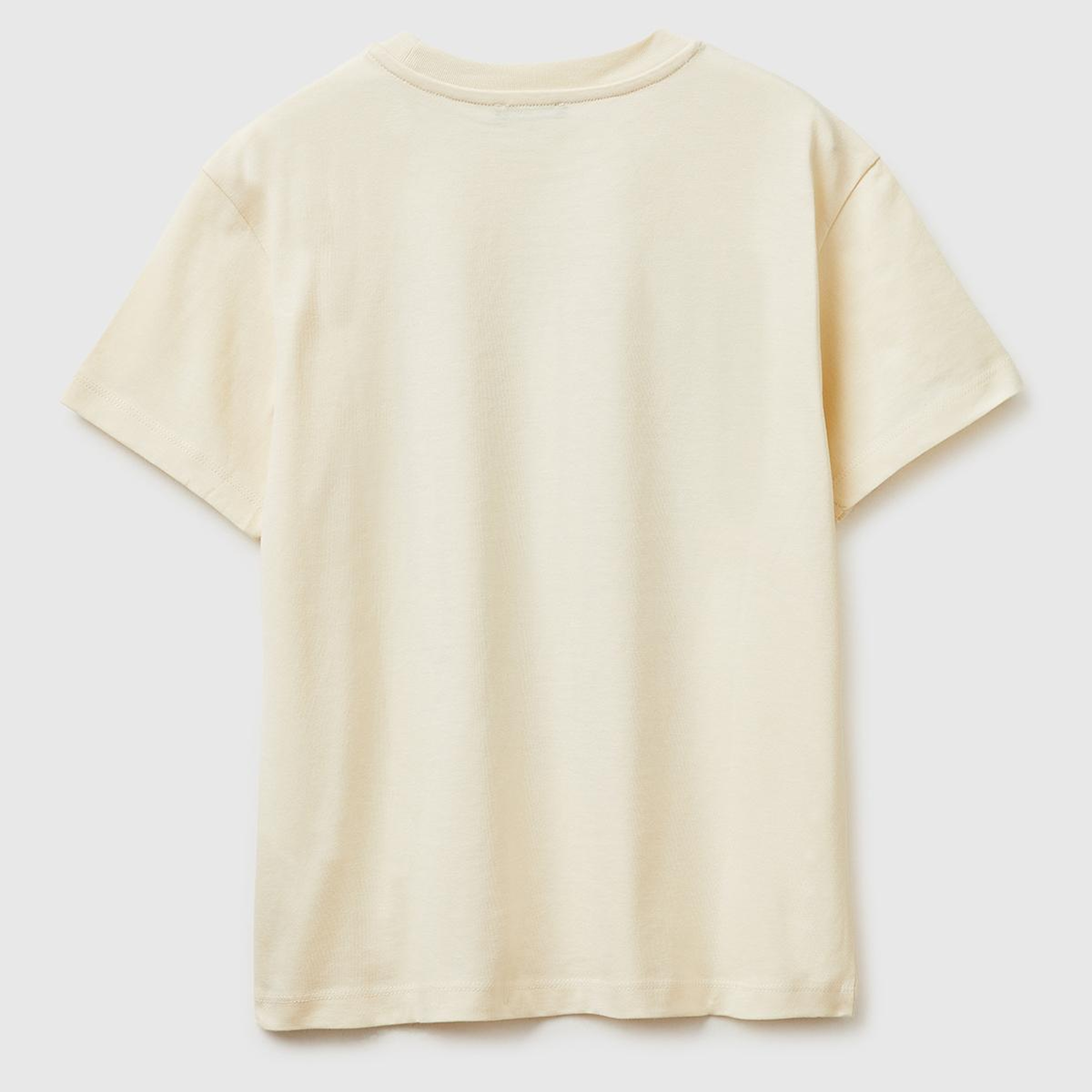 Erkek Çocuk Krem Önü Logo Baskılı Bisiklet Yaka T-Shirt