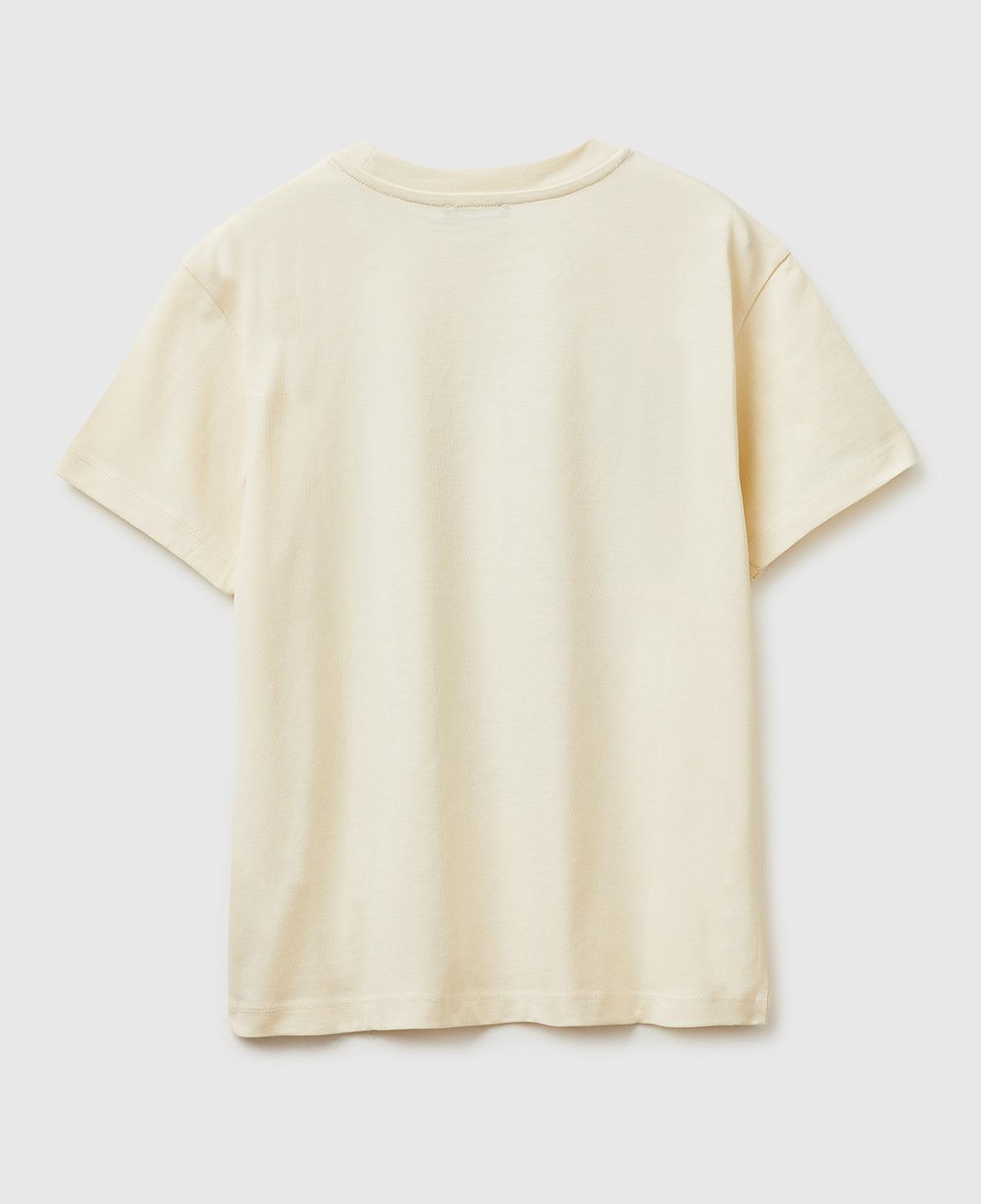 Erkek Çocuk Krem Önü Logo Baskılı Bisiklet Yaka T-Shirt