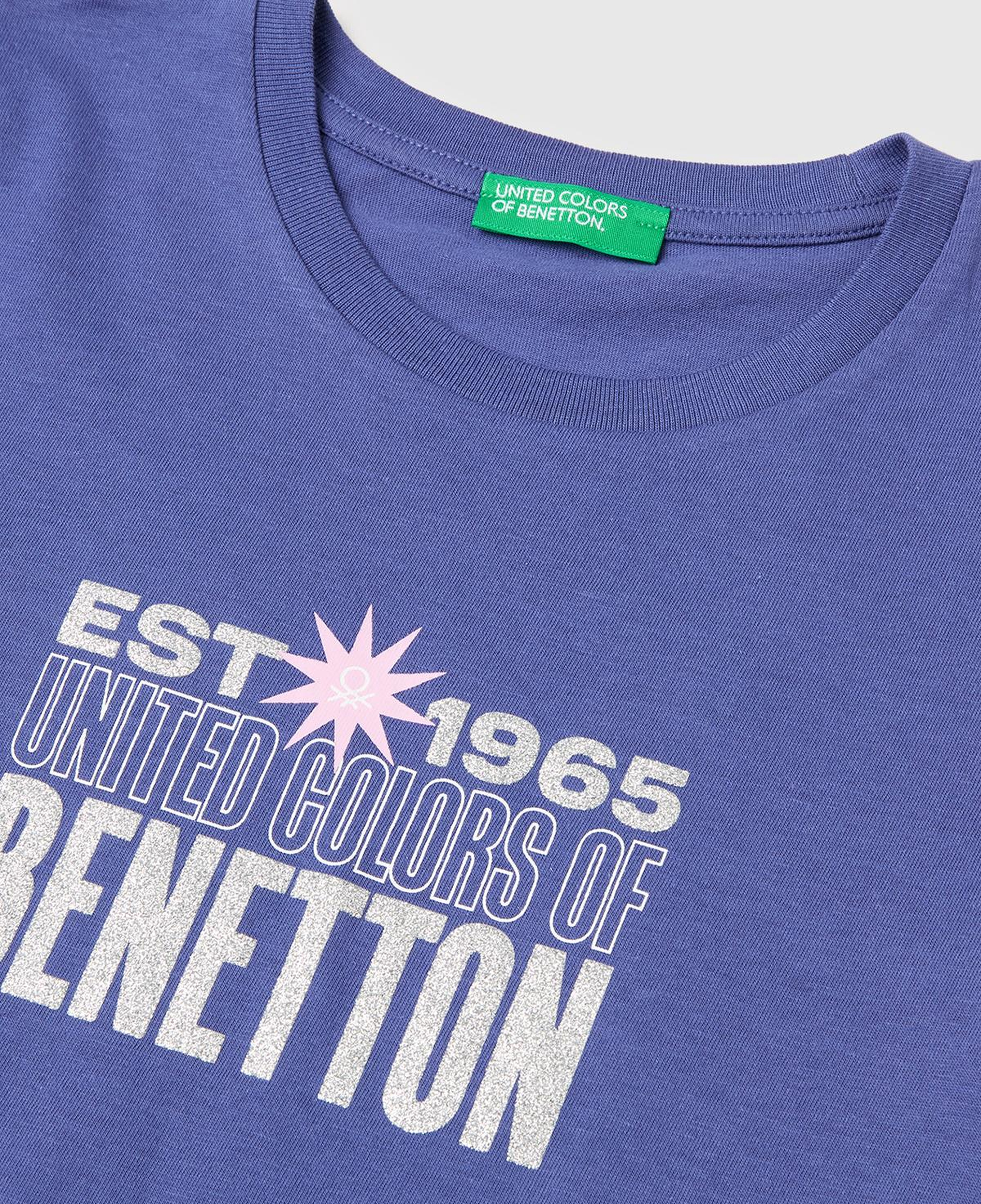Kız Çocuk Koyu Lacivert Simli Logolu Bisiklet Yaka T-Shirt