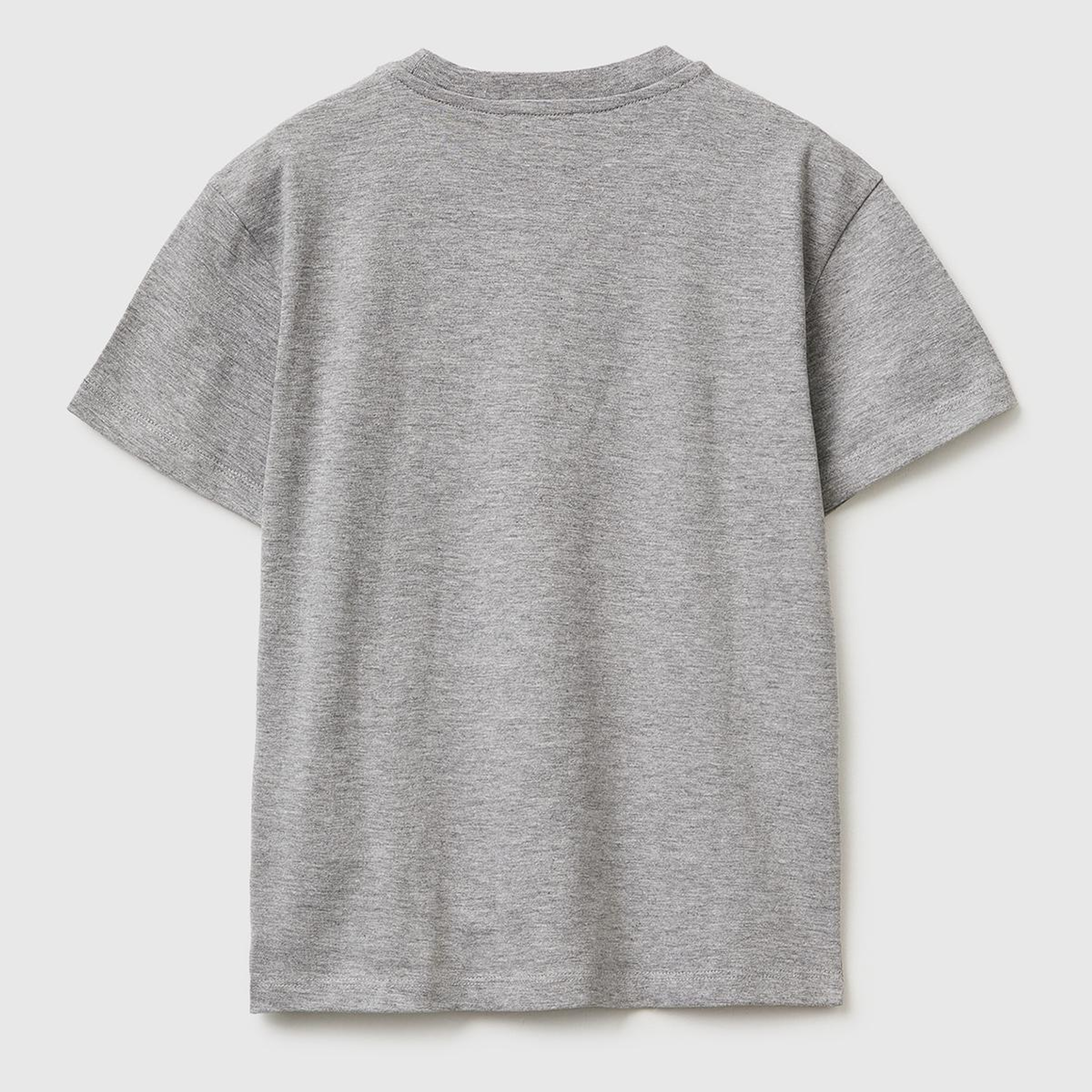 Erkek Çocuk Gri melanj Önü Logo Baskılı Bisiklet Yaka T-Shirt