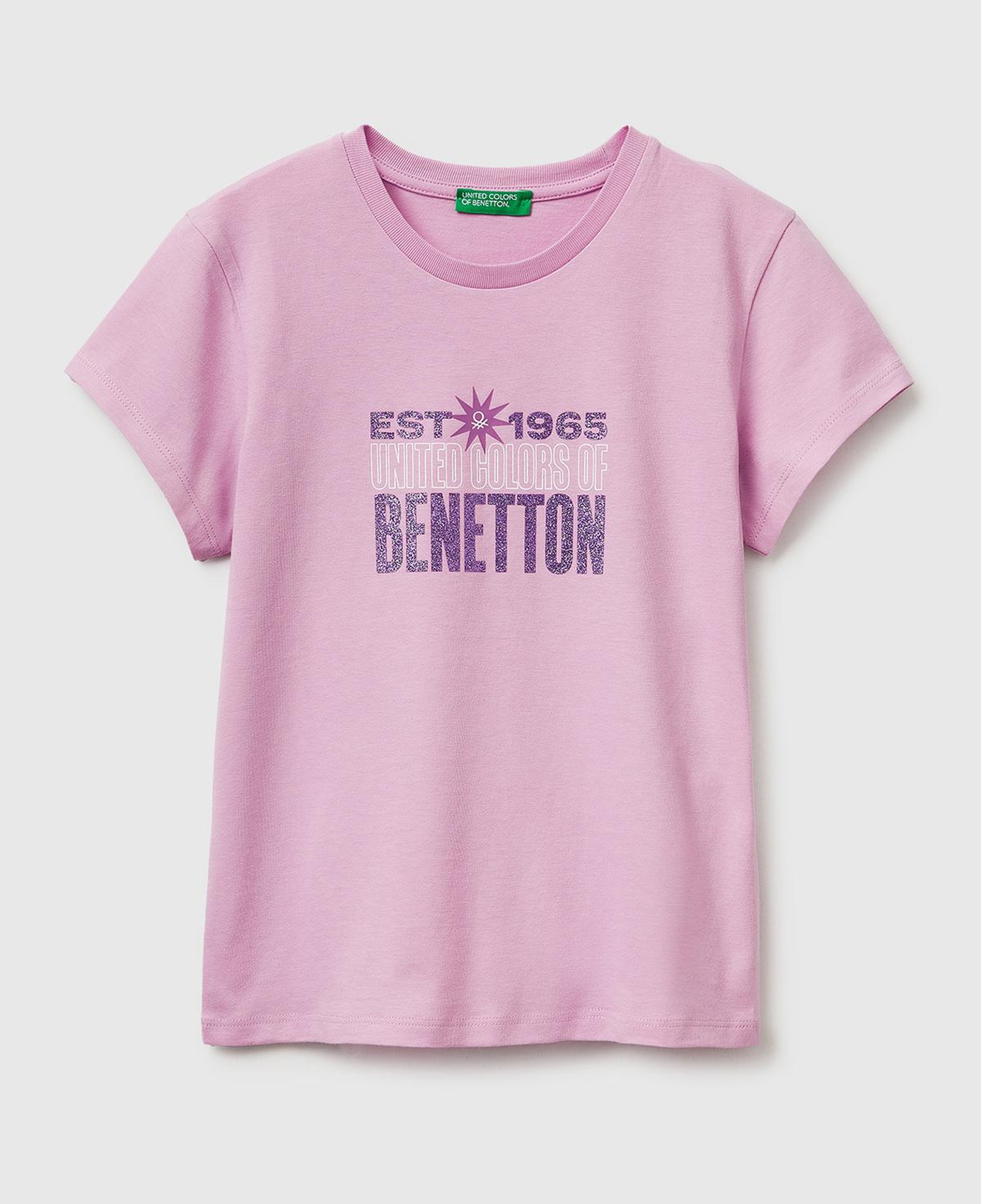 Kız Çocuk Pembe Simli Logolu Bisiklet Yaka T-Shirt