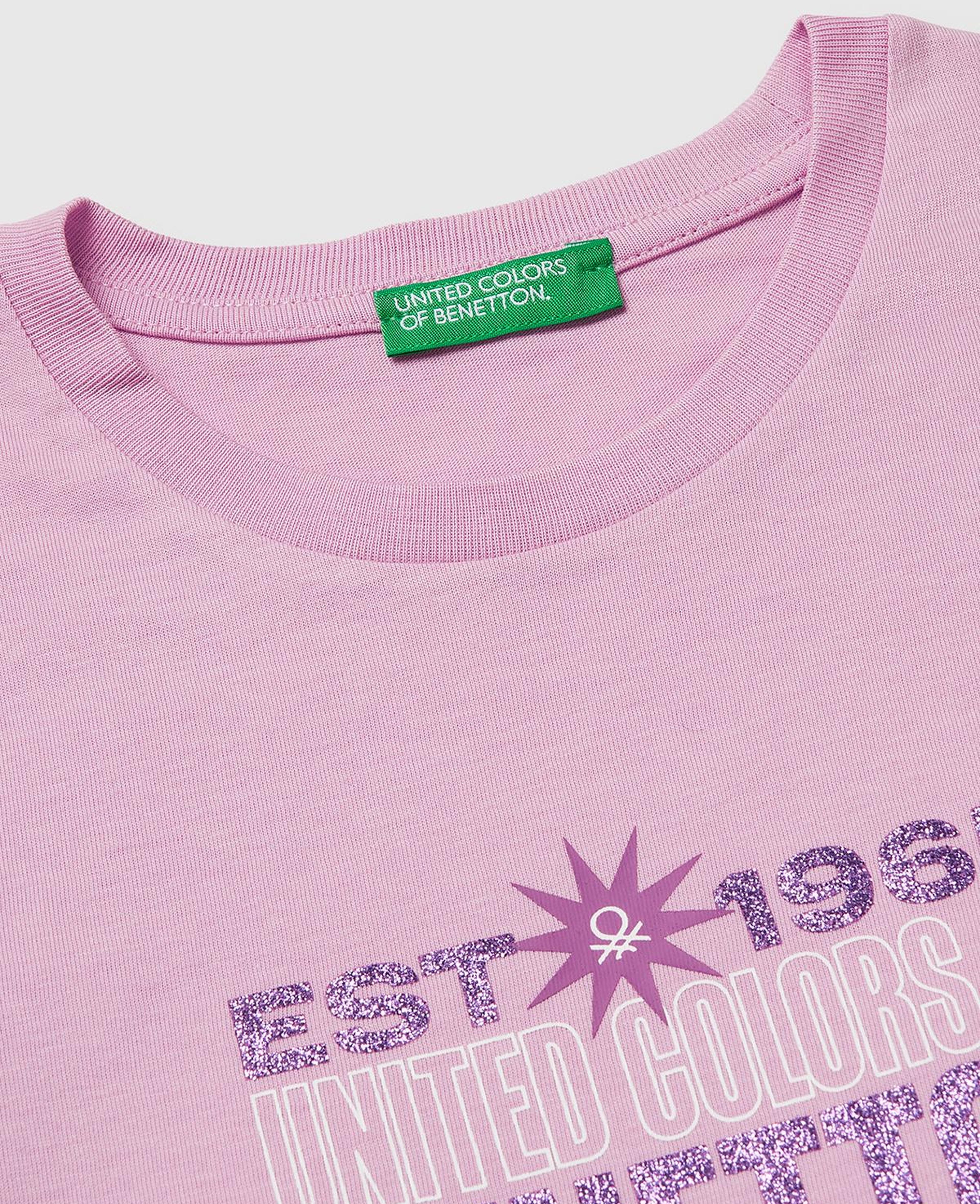 Kız Çocuk Pembe Simli Logolu Bisiklet Yaka T-Shirt