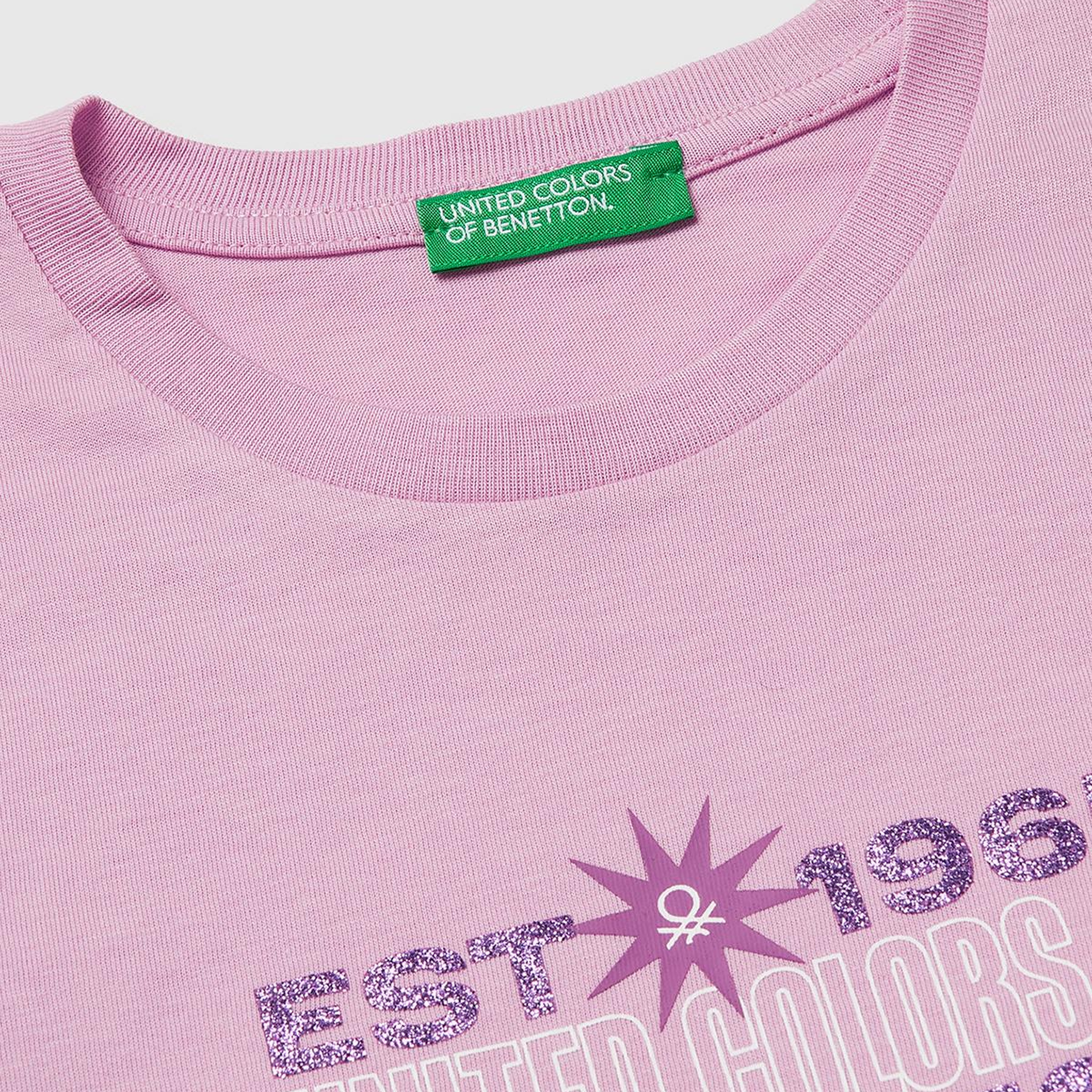 Kız Çocuk Pembe Simli Logolu Bisiklet Yaka T-Shirt