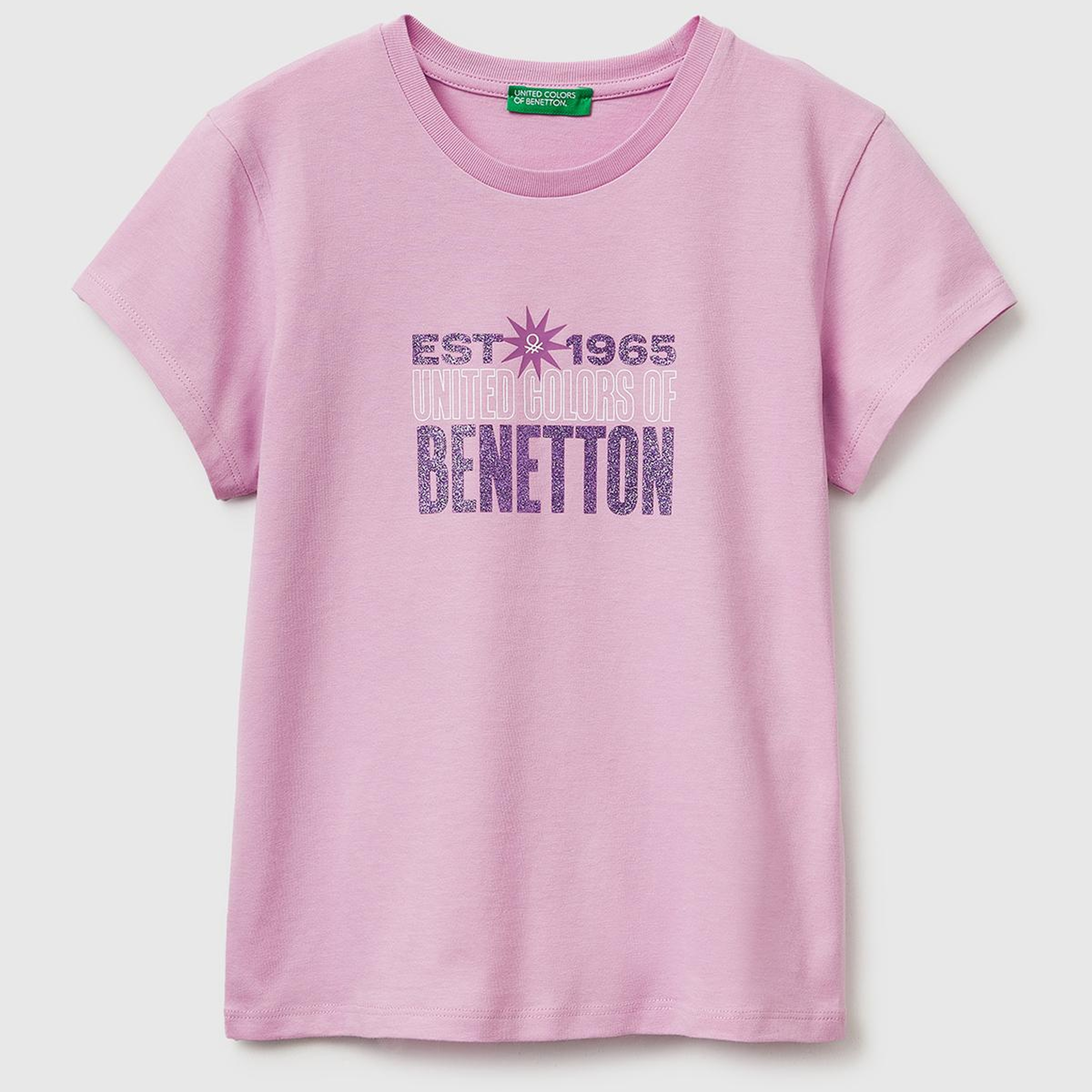 Kız Çocuk Pembe Simli Logolu Bisiklet Yaka T-Shirt