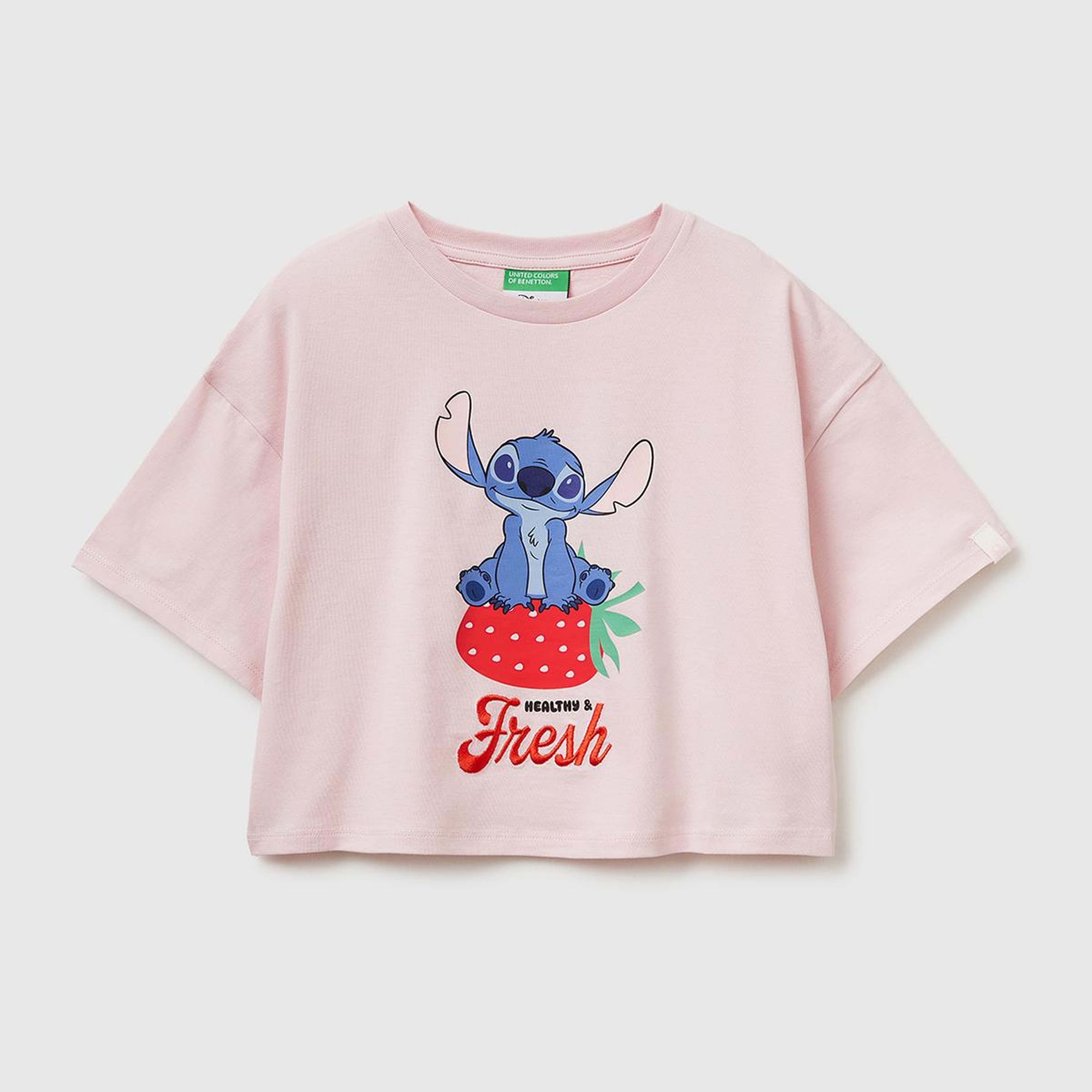 Kız Çocuk Toz Pembe Su Bazlı Baskılı İşlemeli Kolu Logo Detaylı Boxy Fit T-Shirt