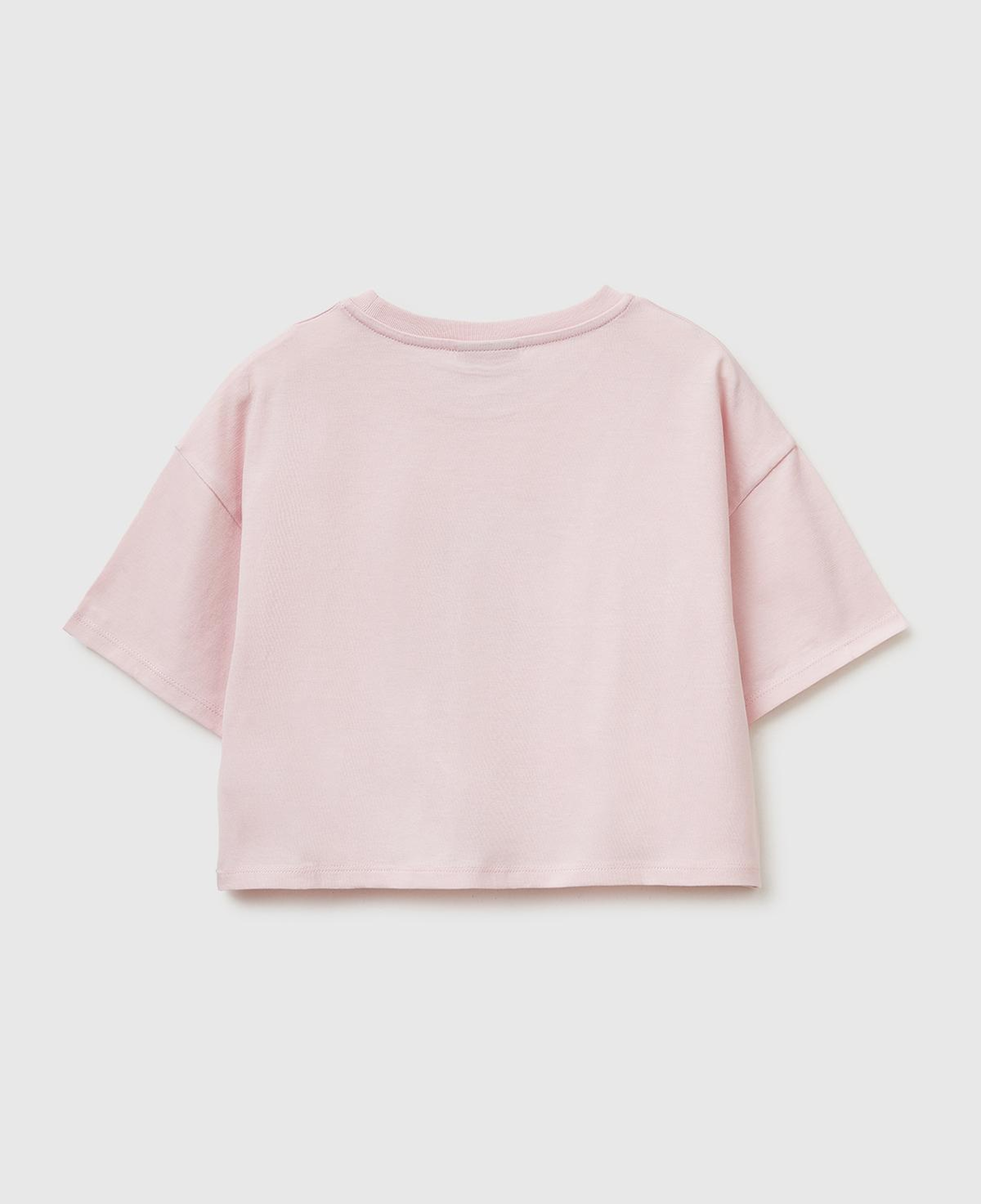 Kız Çocuk Toz Pembe Su Bazlı Baskılı İşlemeli Kolu Logo Detaylı Boxy Fit T-Shirt