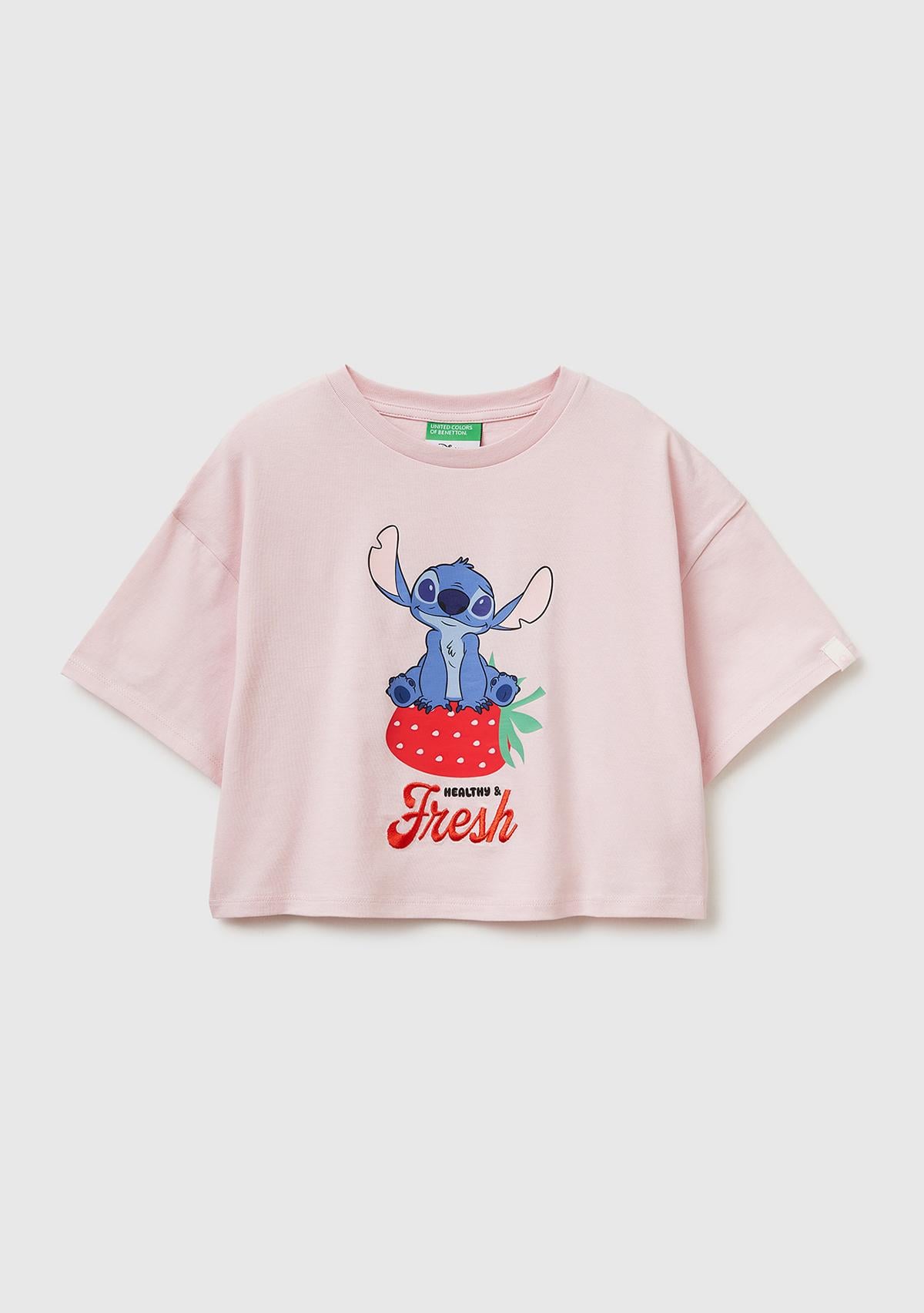 Kız Çocuk Toz Pembe Su Bazlı Baskılı İşlemeli Kolu Logo Detaylı Boxy Fit T-Shirt