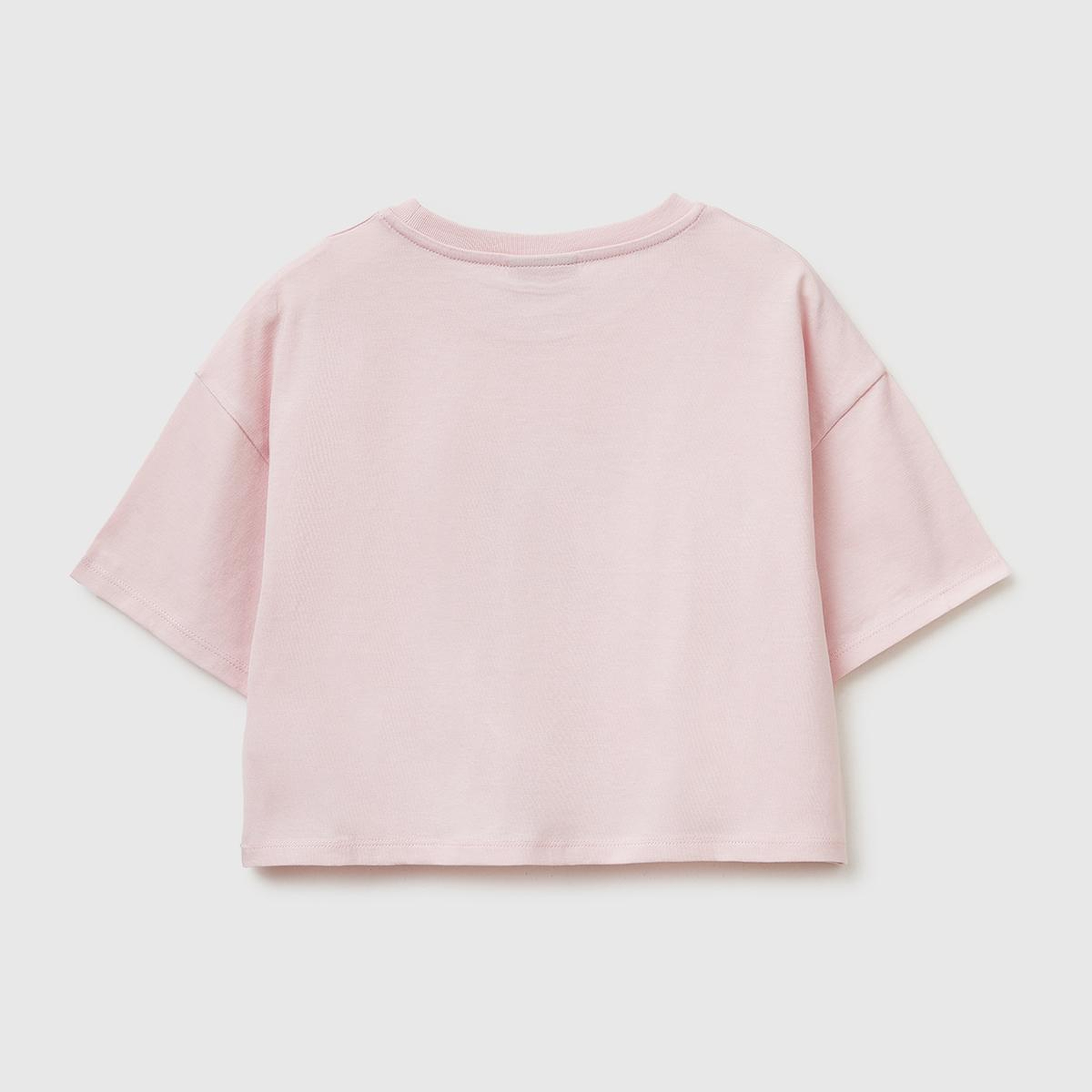 Kız Çocuk Toz Pembe Su Bazlı Baskılı İşlemeli Kolu Logo Detaylı Boxy Fit T-Shirt