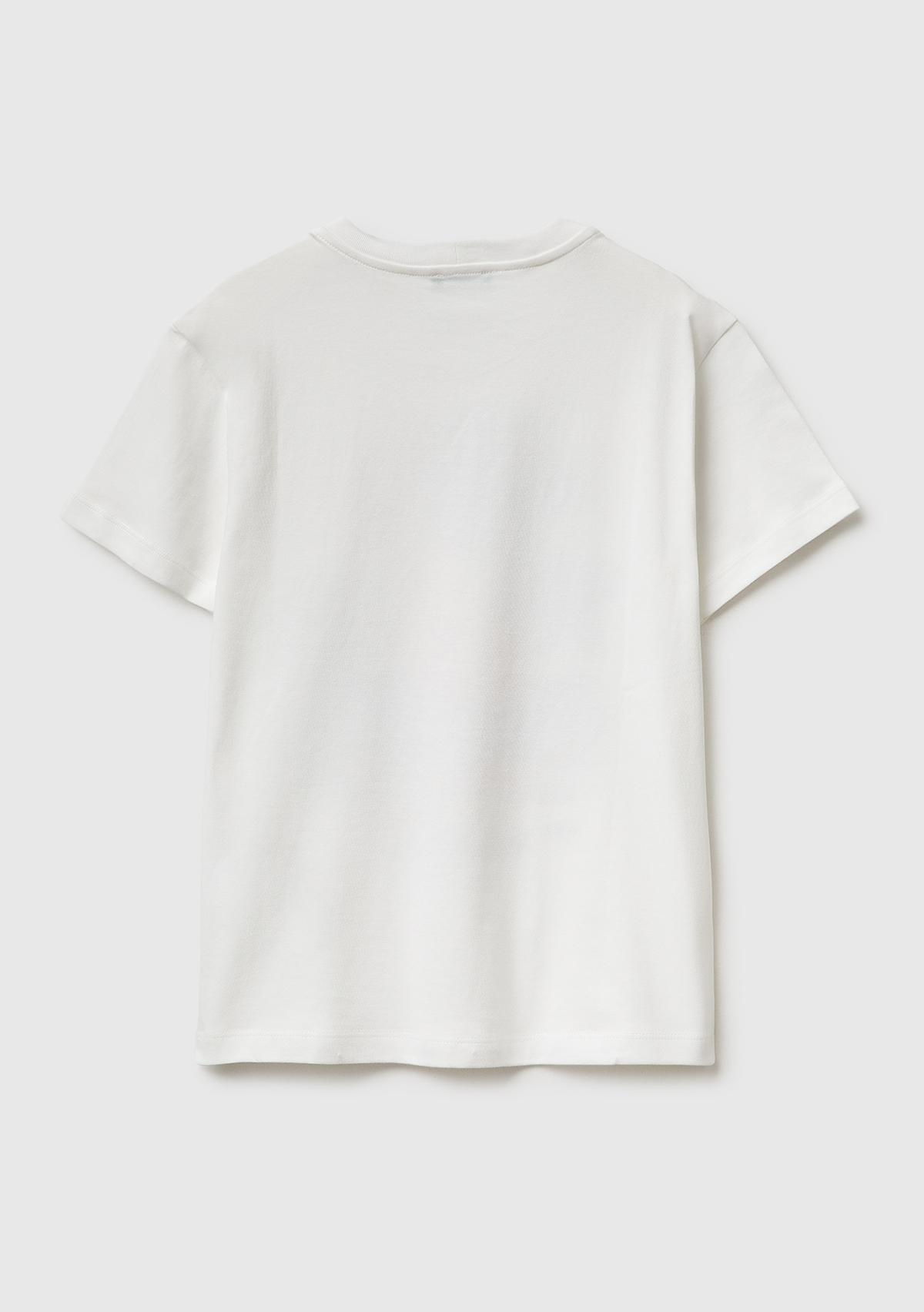 Erkek Çocuk Beyaz Tema Baskılı Rahat Kalıp Bisiklet Yaka T-Shirt