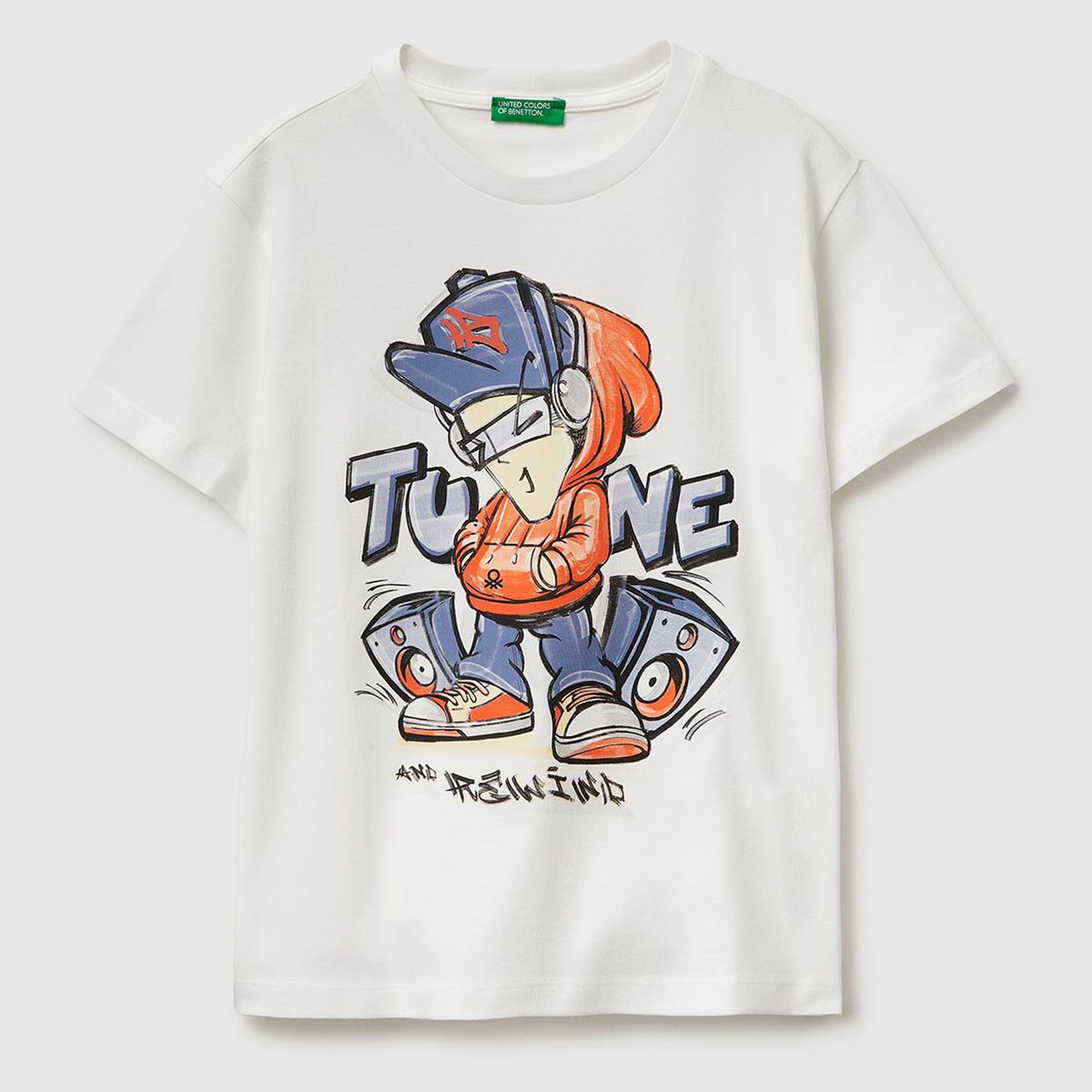 Erkek Çocuk Beyaz Tema Baskılı Rahat Kalıp Bisiklet Yaka T-Shirt