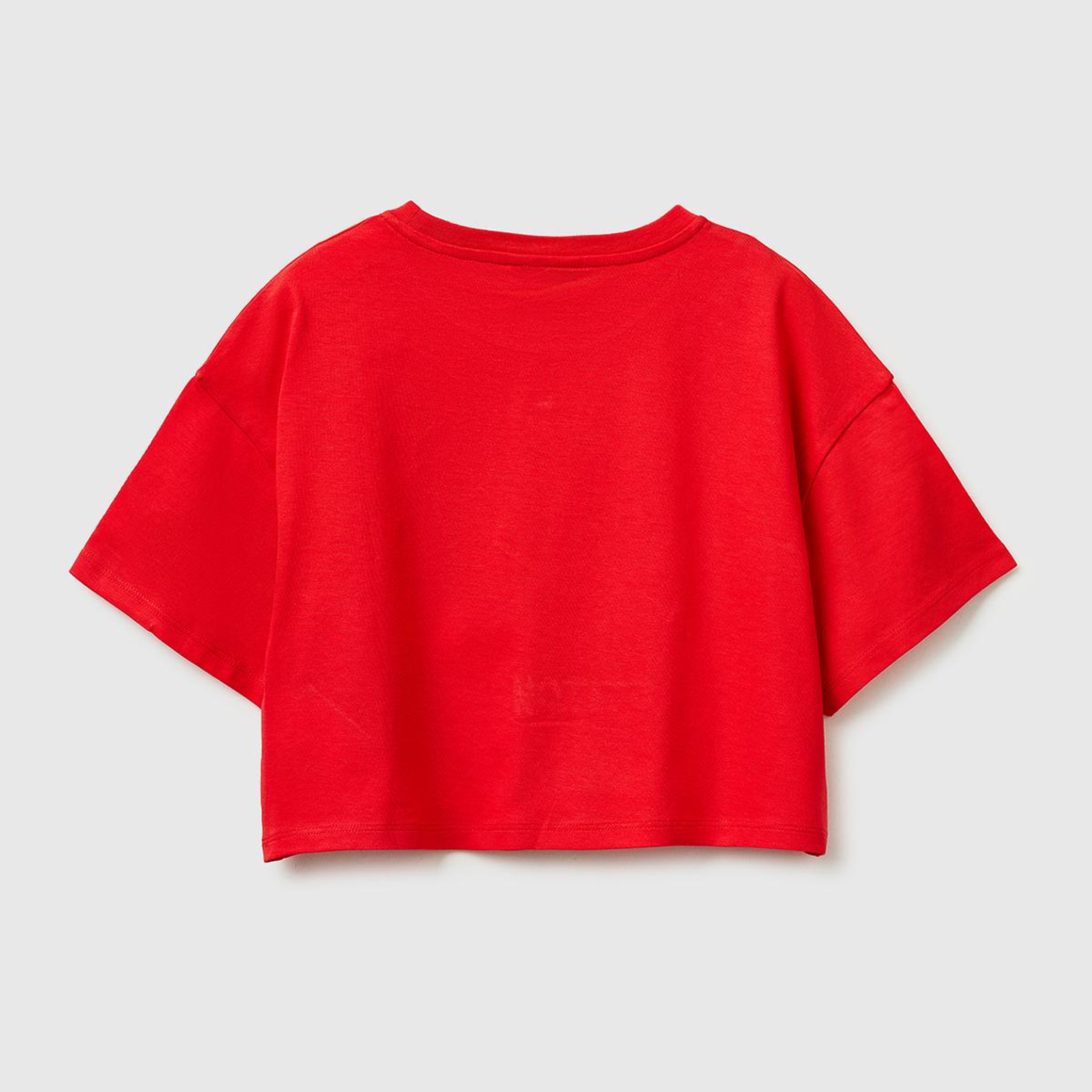 Kız Çocuk Kırmızı Su Bazlı Baskılı İşlemeli Kolu Logo Detaylı Boxy Fit T-Shirt