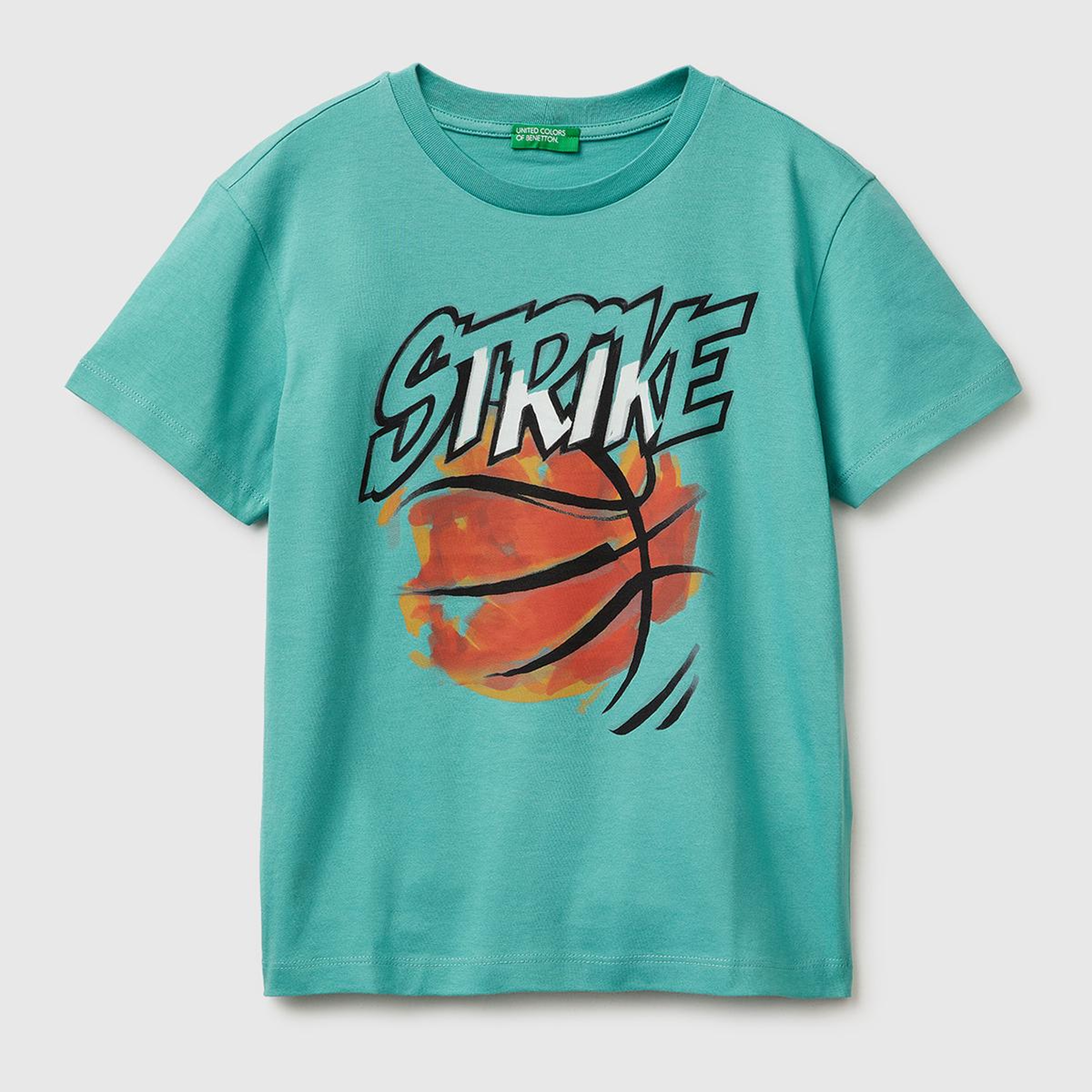 Erkek Çocuk Mavi-yeşil Tema Baskılı Rahat Kalıp Bisiklet Yaka T-Shirt