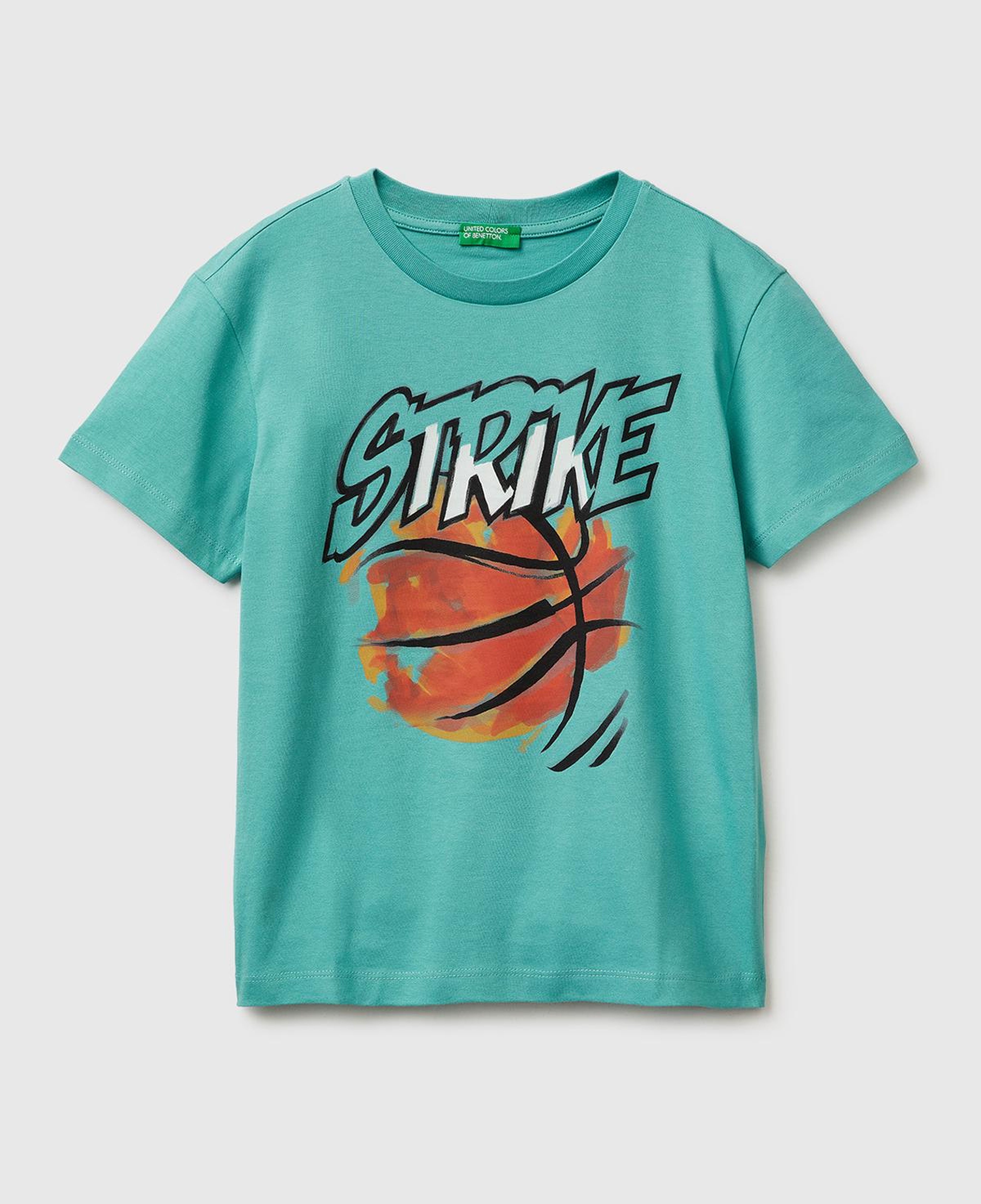 Erkek Çocuk Mavi-yeşil Tema Baskılı Rahat Kalıp Bisiklet Yaka T-Shirt