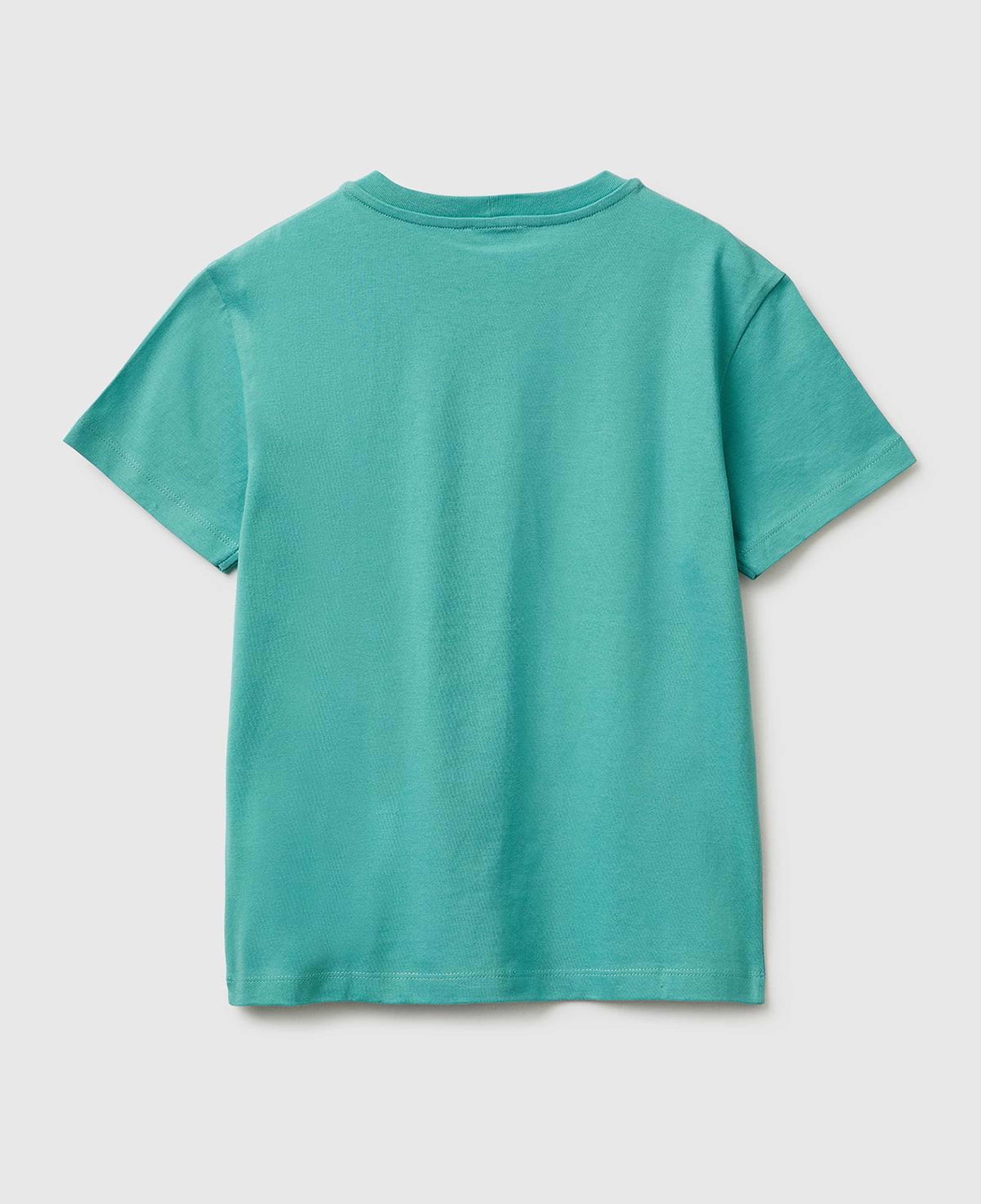 Erkek Çocuk Mavi-yeşil Tema Baskılı Rahat Kalıp Bisiklet Yaka T-Shirt