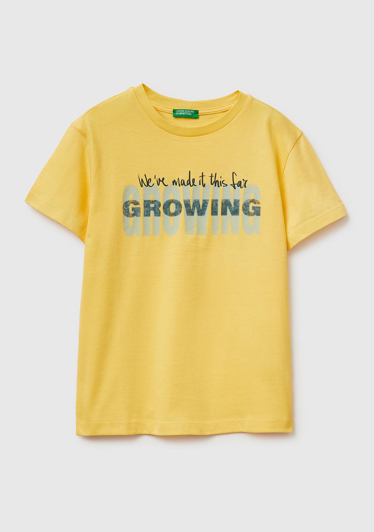 Erkek Çocuk Sarı Tema Baskılı Rahat Kalıp Bisiklet Yaka T-Shirt
