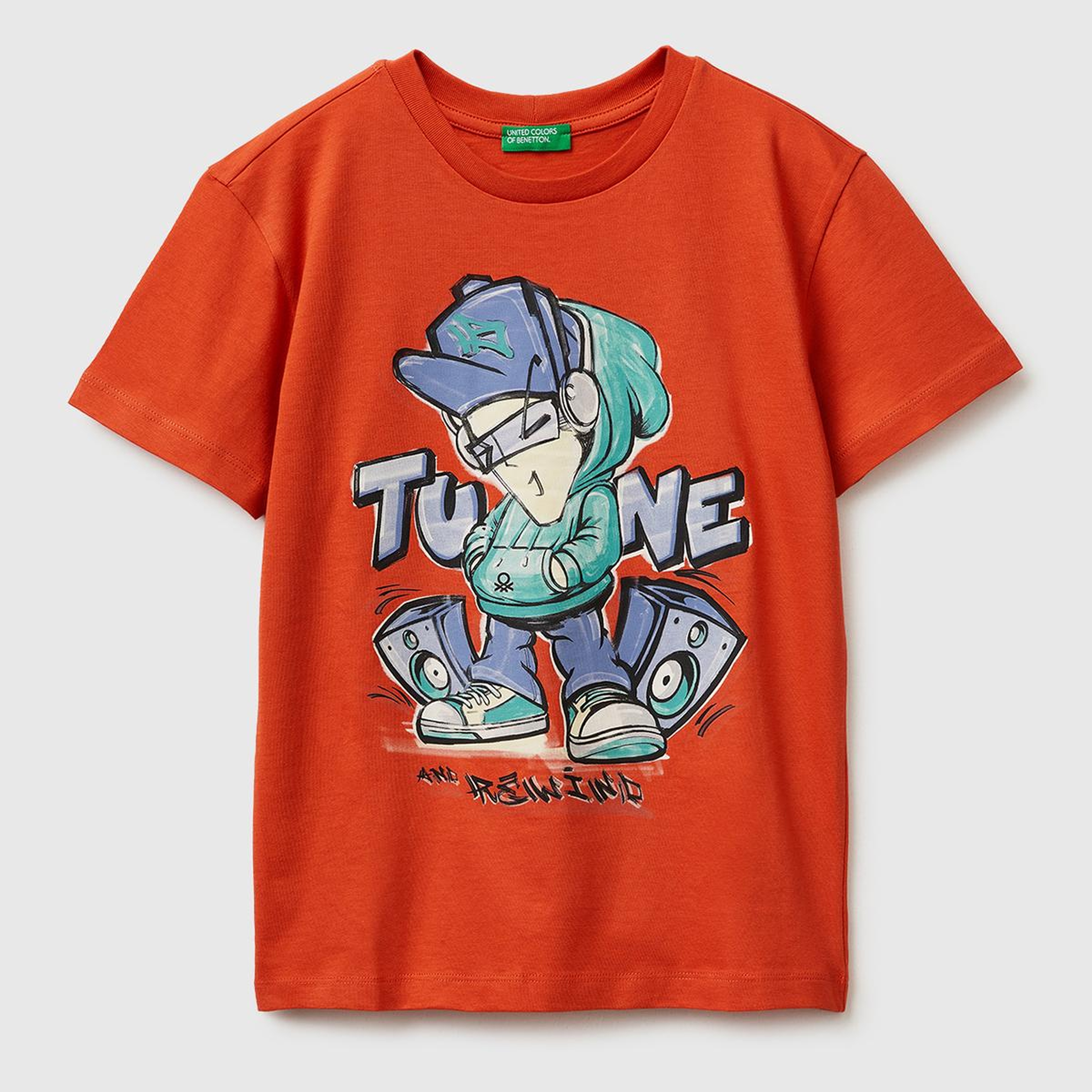 Erkek Çocuk Kırmızı Tema Baskılı Rahat Kalıp Bisiklet Yaka T-Shirt
