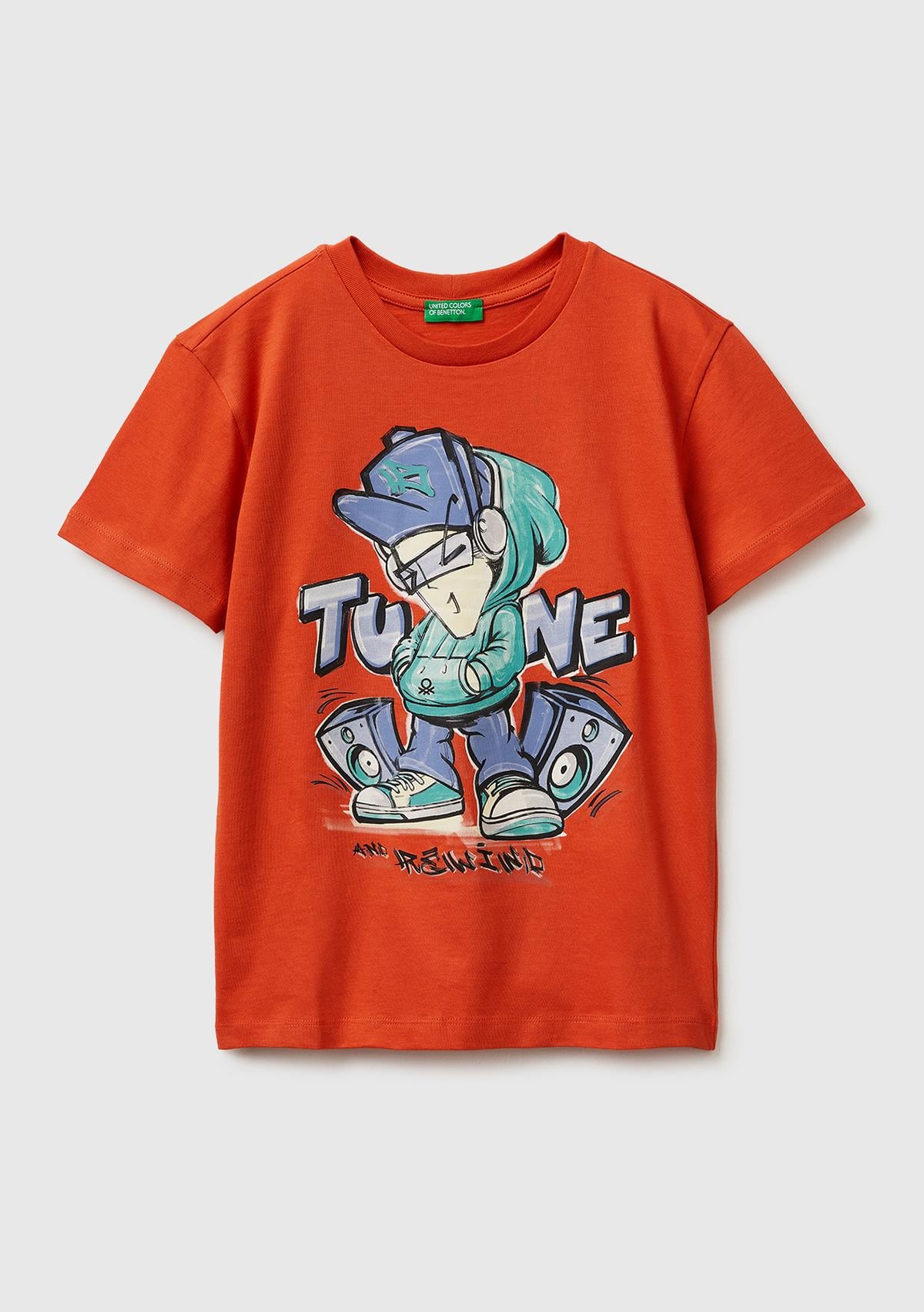 Erkek Çocuk Kırmızı Tema Baskılı Rahat Kalıp Bisiklet Yaka T-Shirt