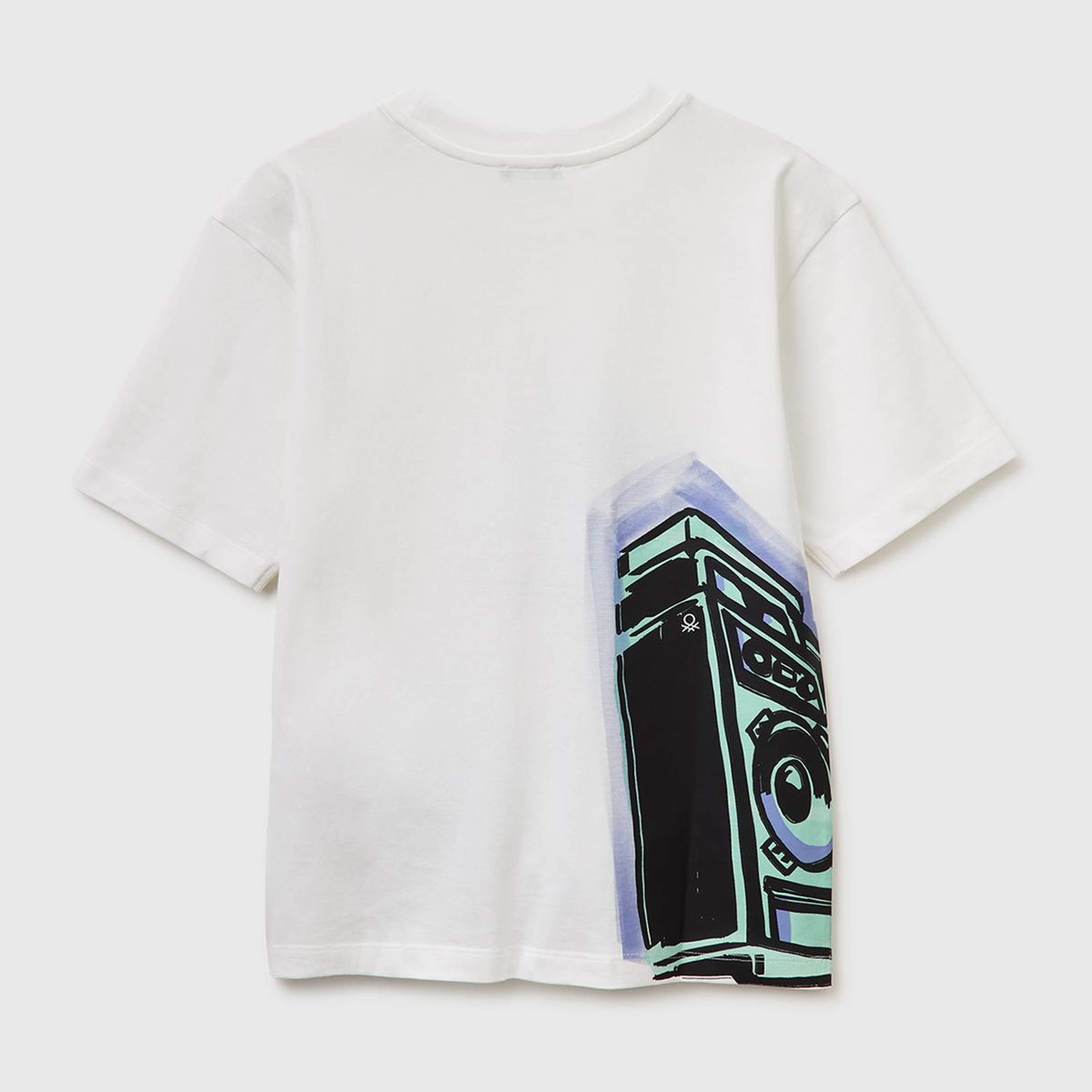Erkek Çocuk Beyaz Baskılı Bisiklet Yaka Kısa Kollu T-Shirt