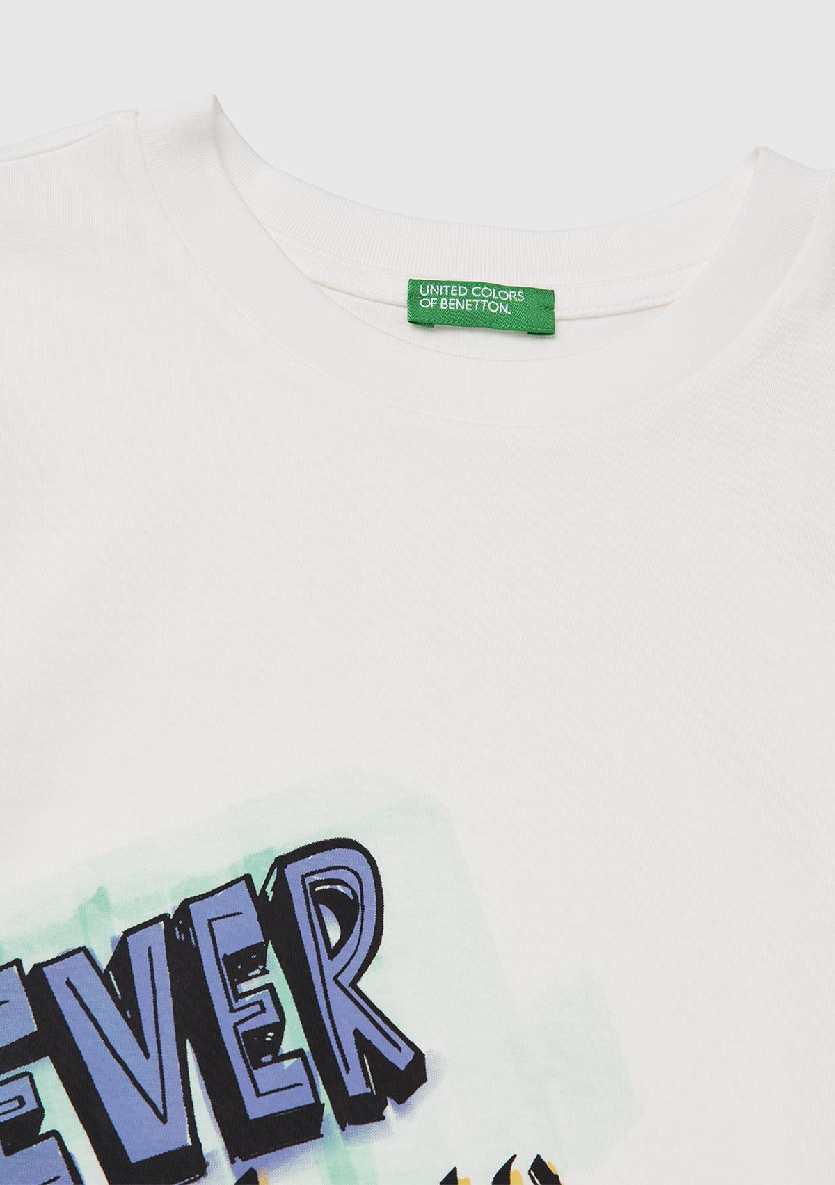 Erkek Çocuk Beyaz Baskılı Bisiklet Yaka Kısa Kollu T-Shirt