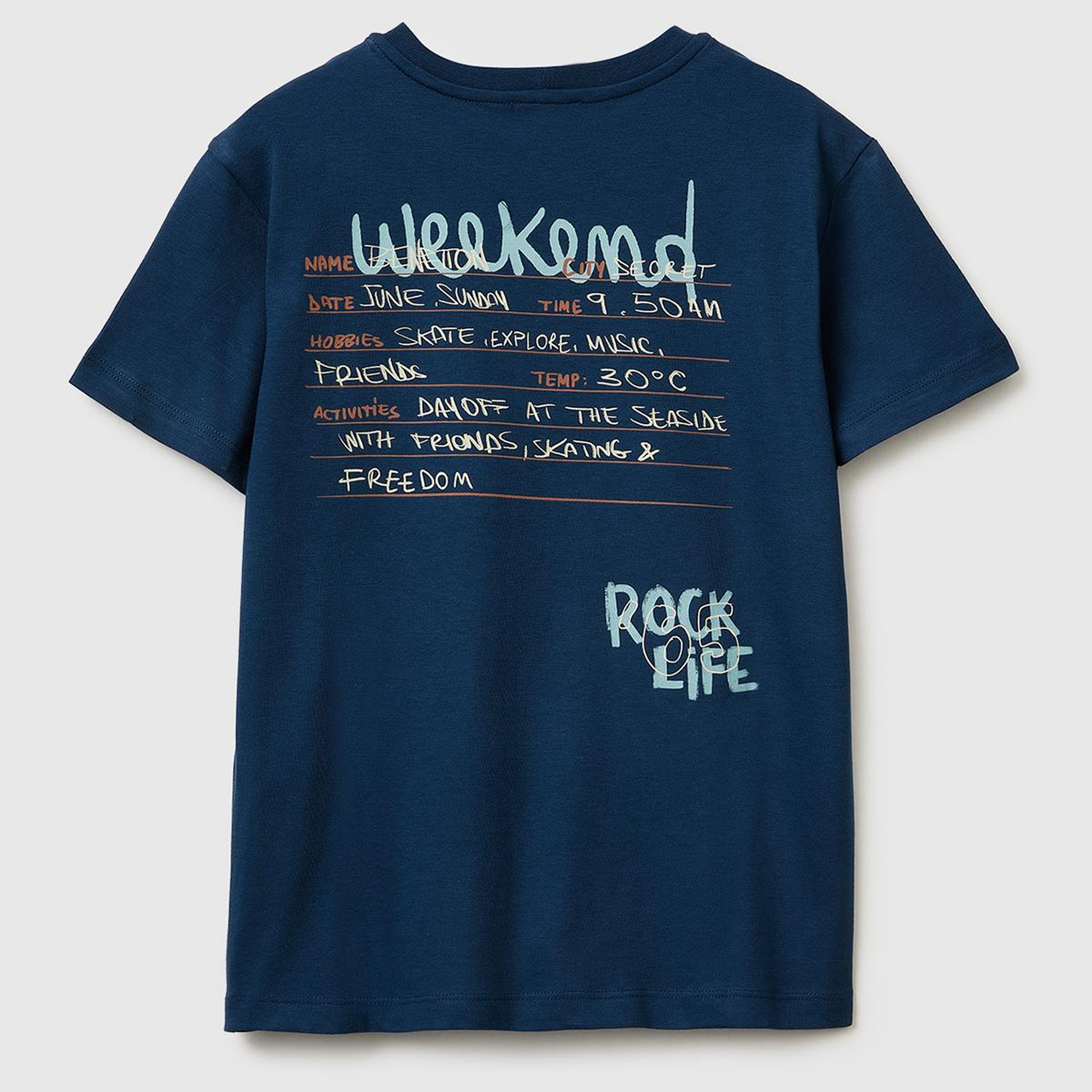 Erkek Çocuk Koyu Lacivert Tema Baskılı Rahat Kalıp Bisiklet Yaka T-Shirt