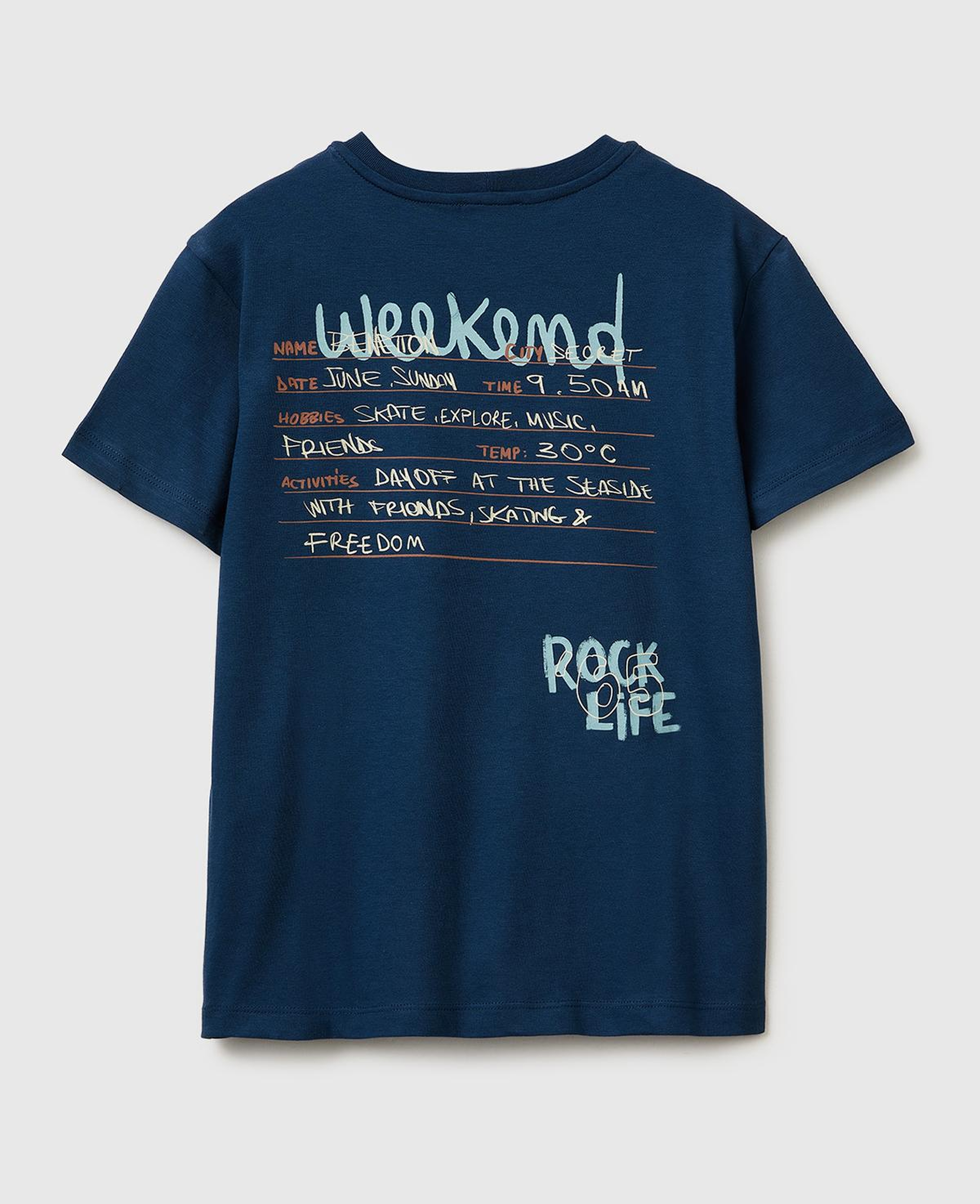 Erkek Çocuk Koyu Lacivert Tema Baskılı Rahat Kalıp Bisiklet Yaka T-Shirt