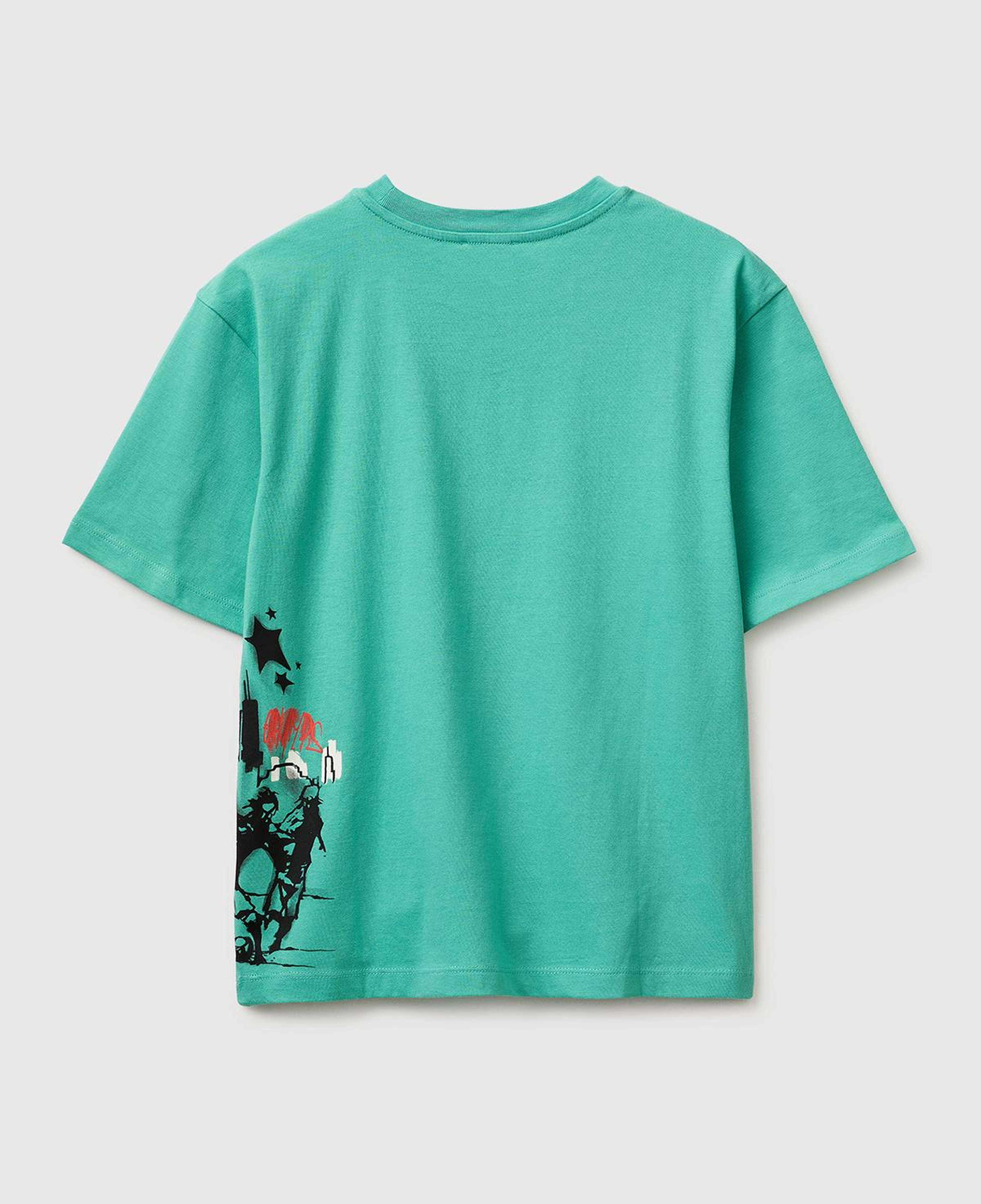 Erkek Çocuk Mavi-yeşil Baskılı Bisiklet Yaka Kısa Kollu T-Shirt