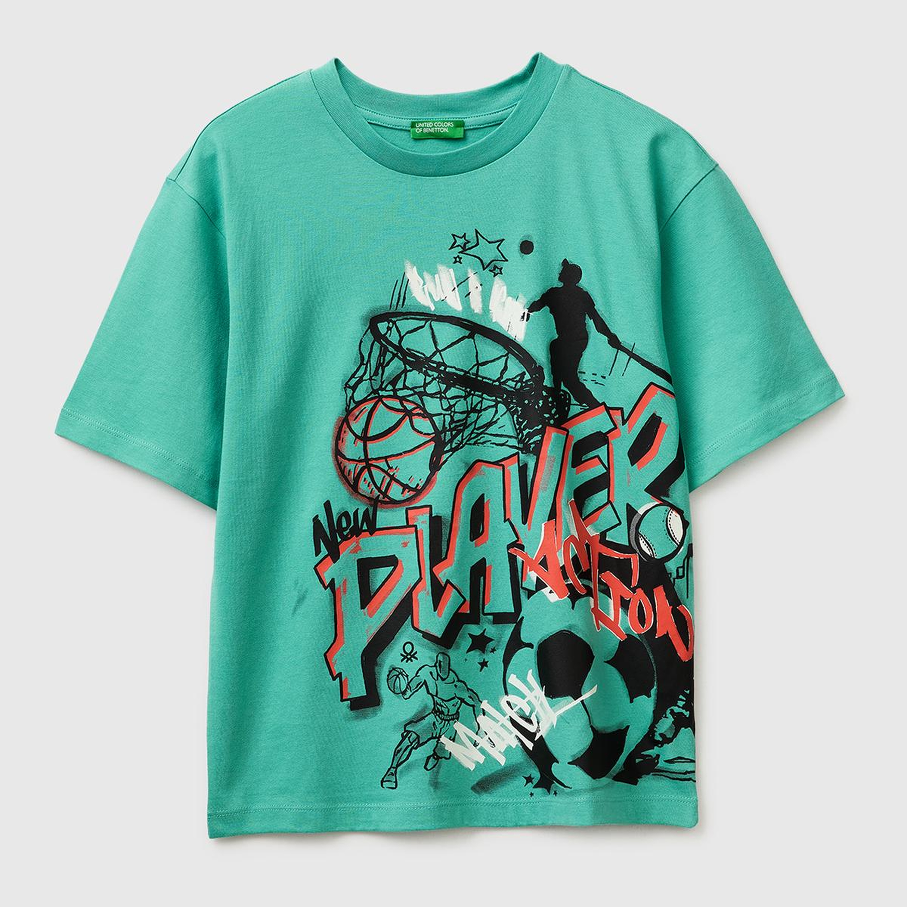 Erkek Çocuk Mavi-yeşil Baskılı Bisiklet Yaka Kısa Kollu T-Shirt