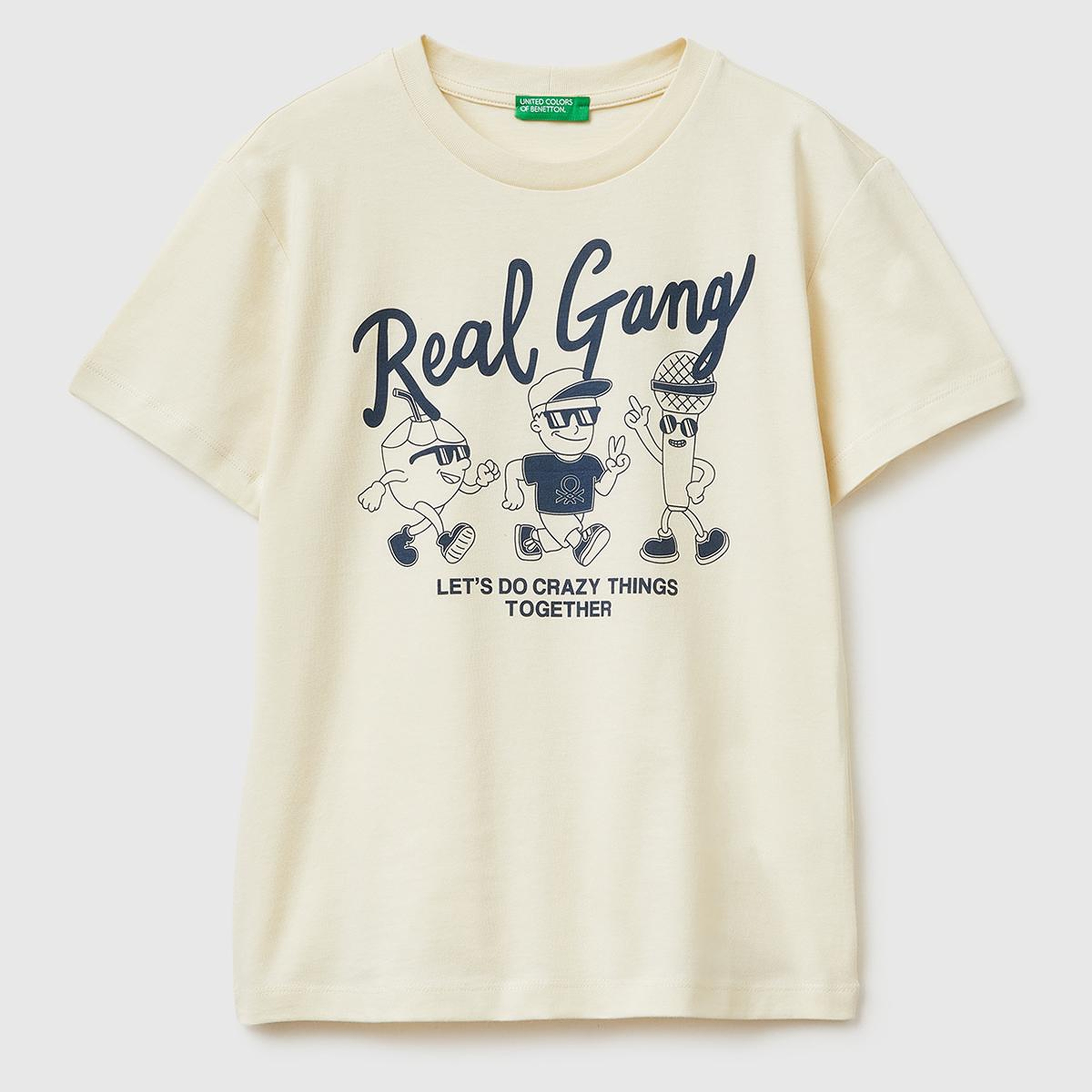 Erkek Çocuk Krem Tema Baskılı Rahat Kalıp Bisiklet Yaka T-Shirt