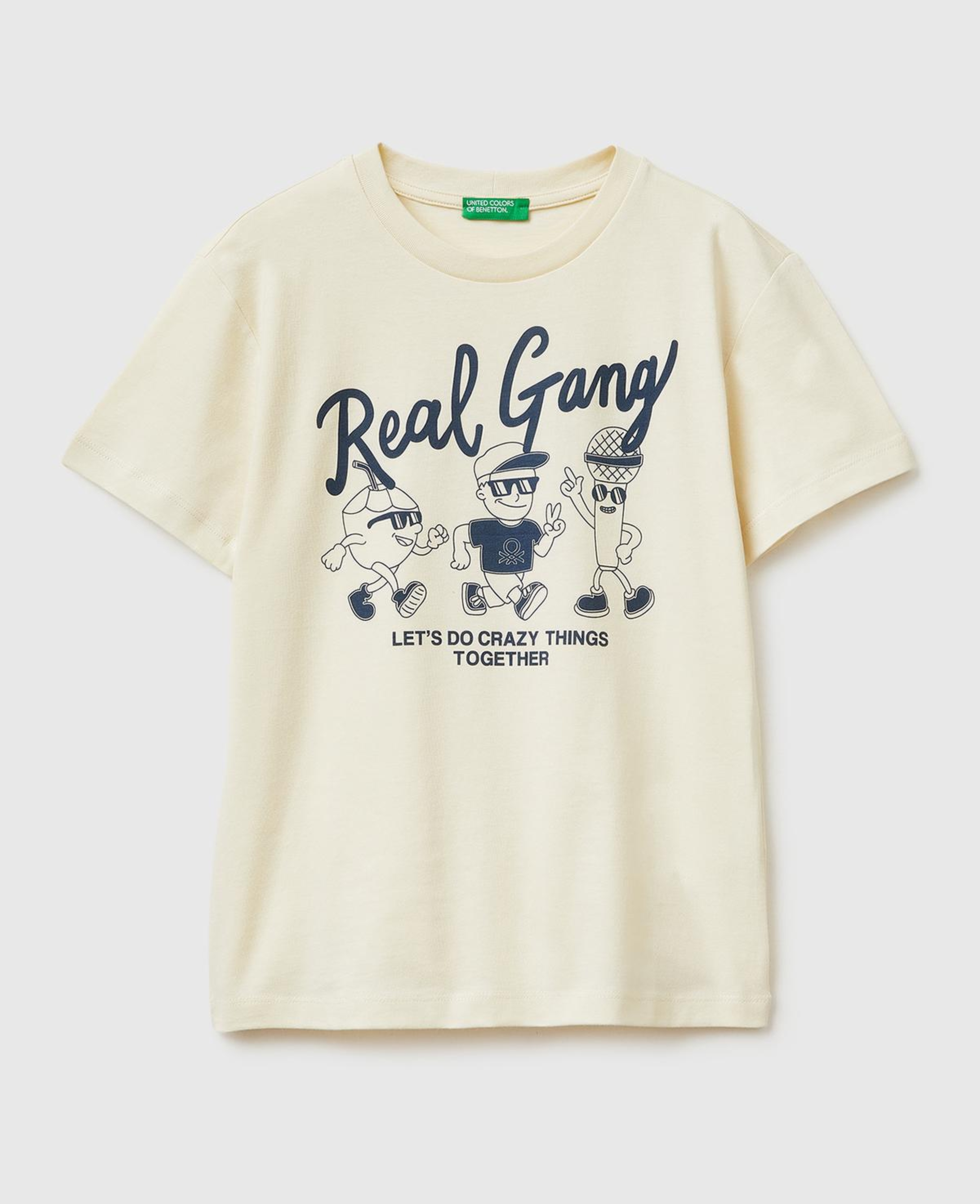 Erkek Çocuk Krem Tema Baskılı Rahat Kalıp Bisiklet Yaka T-Shirt