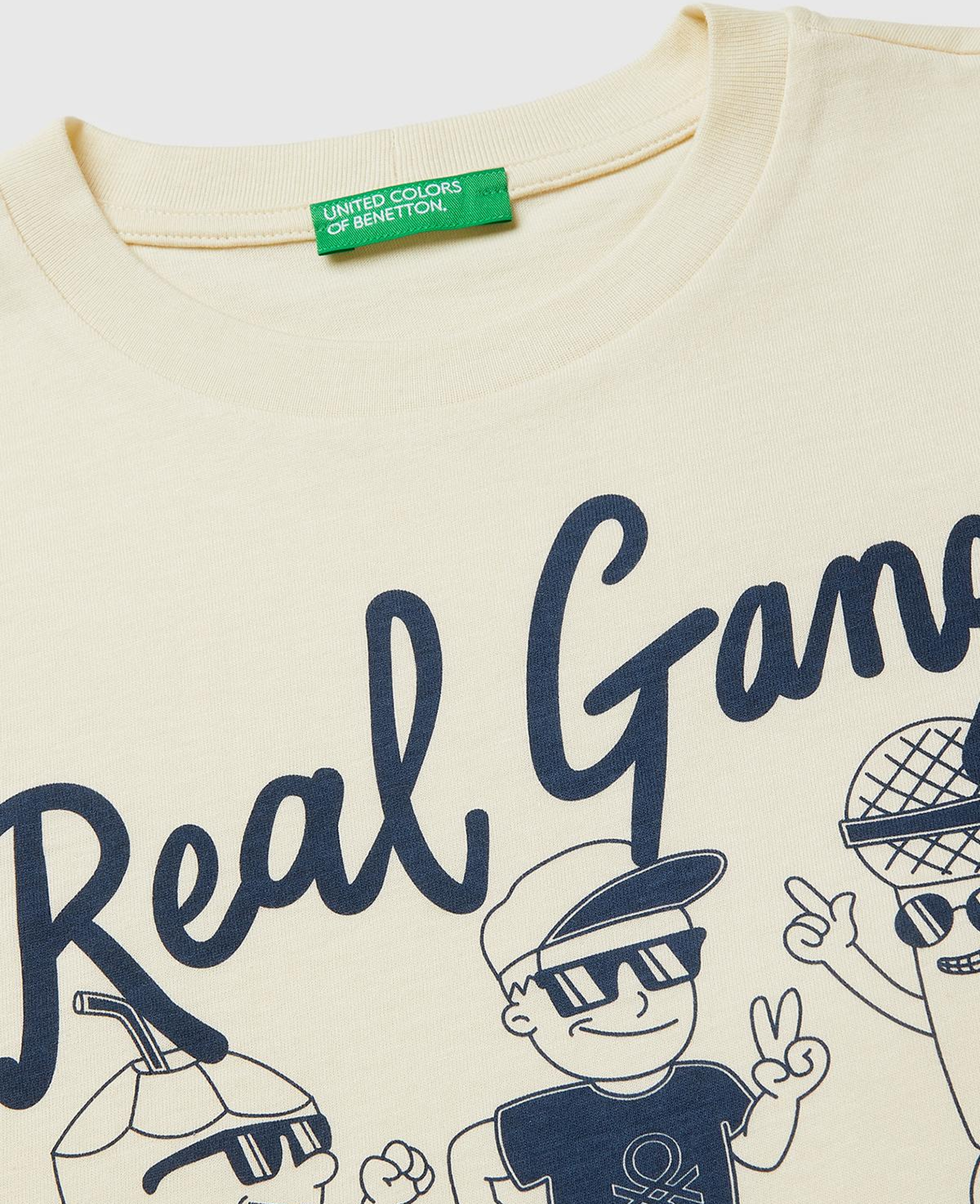Erkek Çocuk Krem Tema Baskılı Rahat Kalıp Bisiklet Yaka T-Shirt
