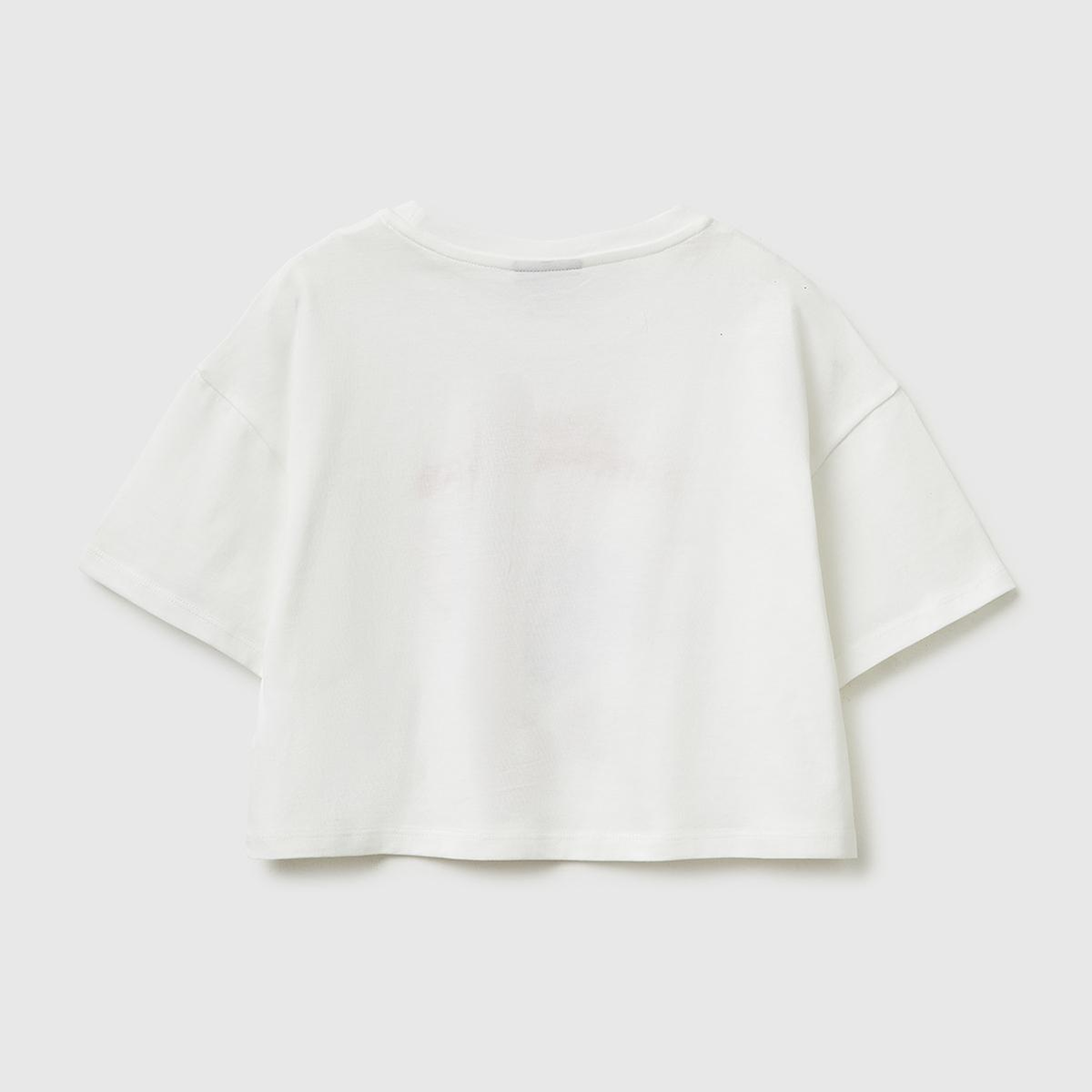 Kız Çocuk Beyaz Su Bazlı Baskılı İşlemeli Kolu Logo Detaylı Boxy Fit T-Shirt