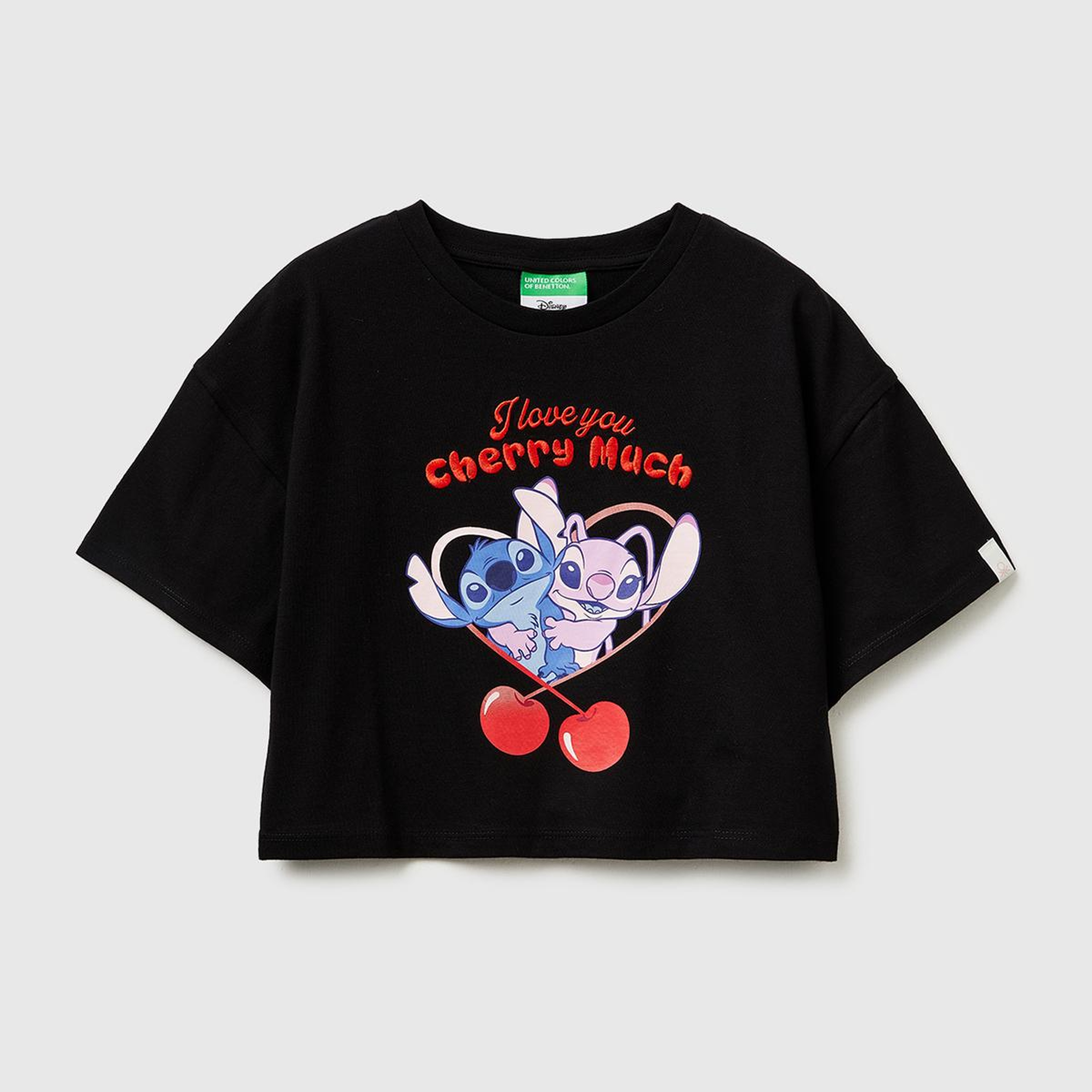 Kız Çocuk Siyah Su Bazlı Baskılı İşlemeli Kolu Logo Detaylı Boxy Fit T-Shirt