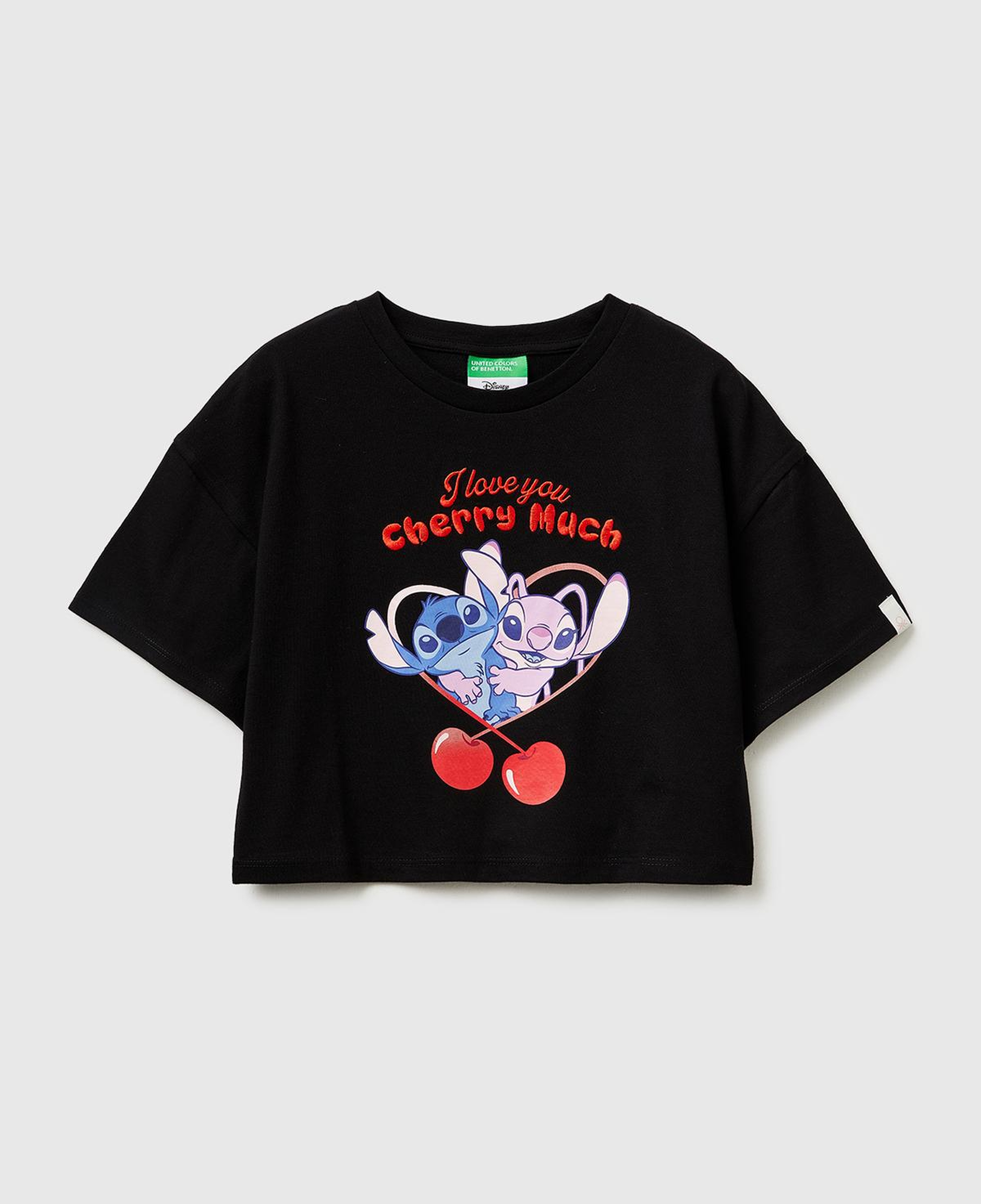 Kız Çocuk Siyah Su Bazlı Baskılı İşlemeli Kolu Logo Detaylı Boxy Fit T-Shirt