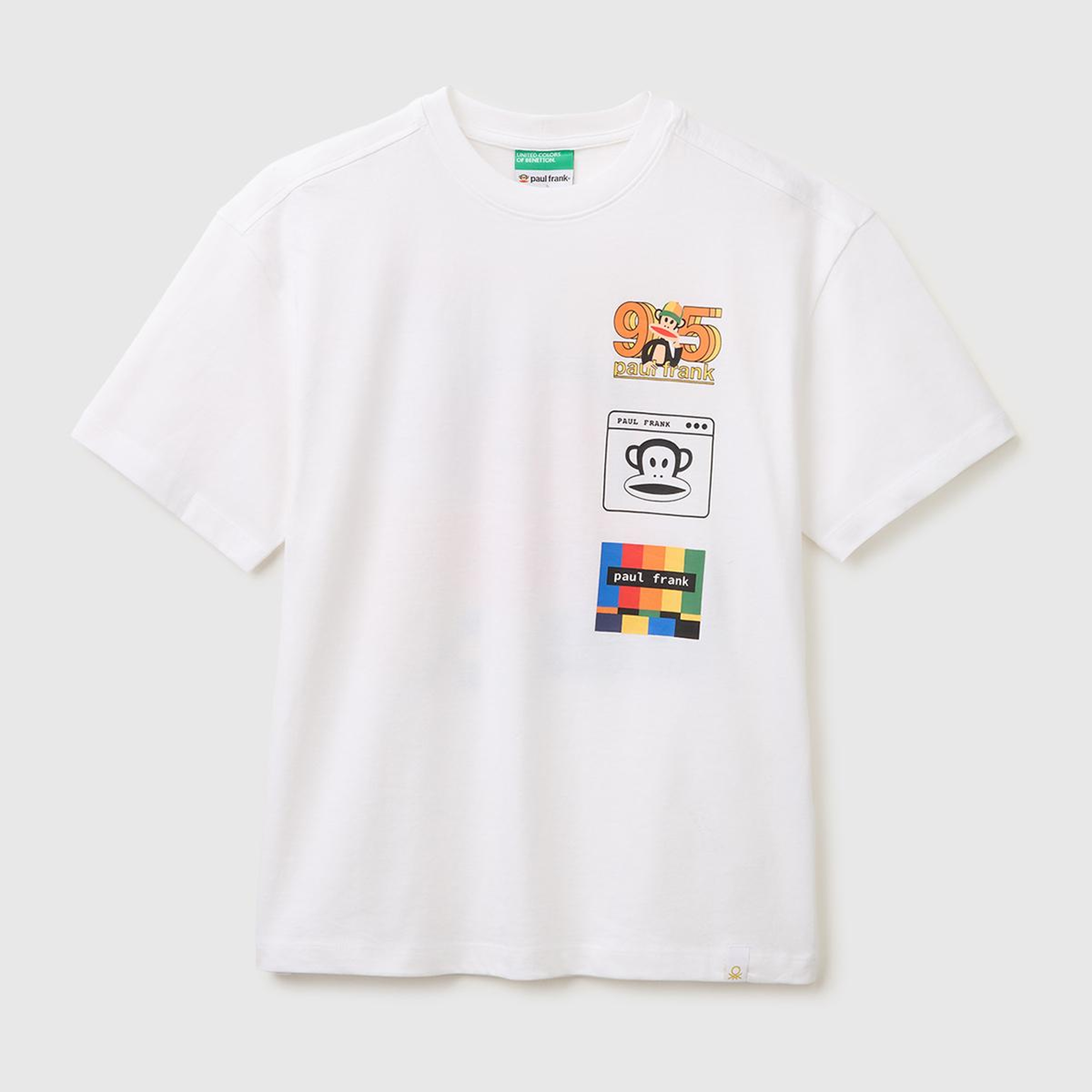 Erkek Çocuk Beyaz Önü ve Arkası Baskılı Etek Ucu Logolu Bisiklet Yaka T-Shirt