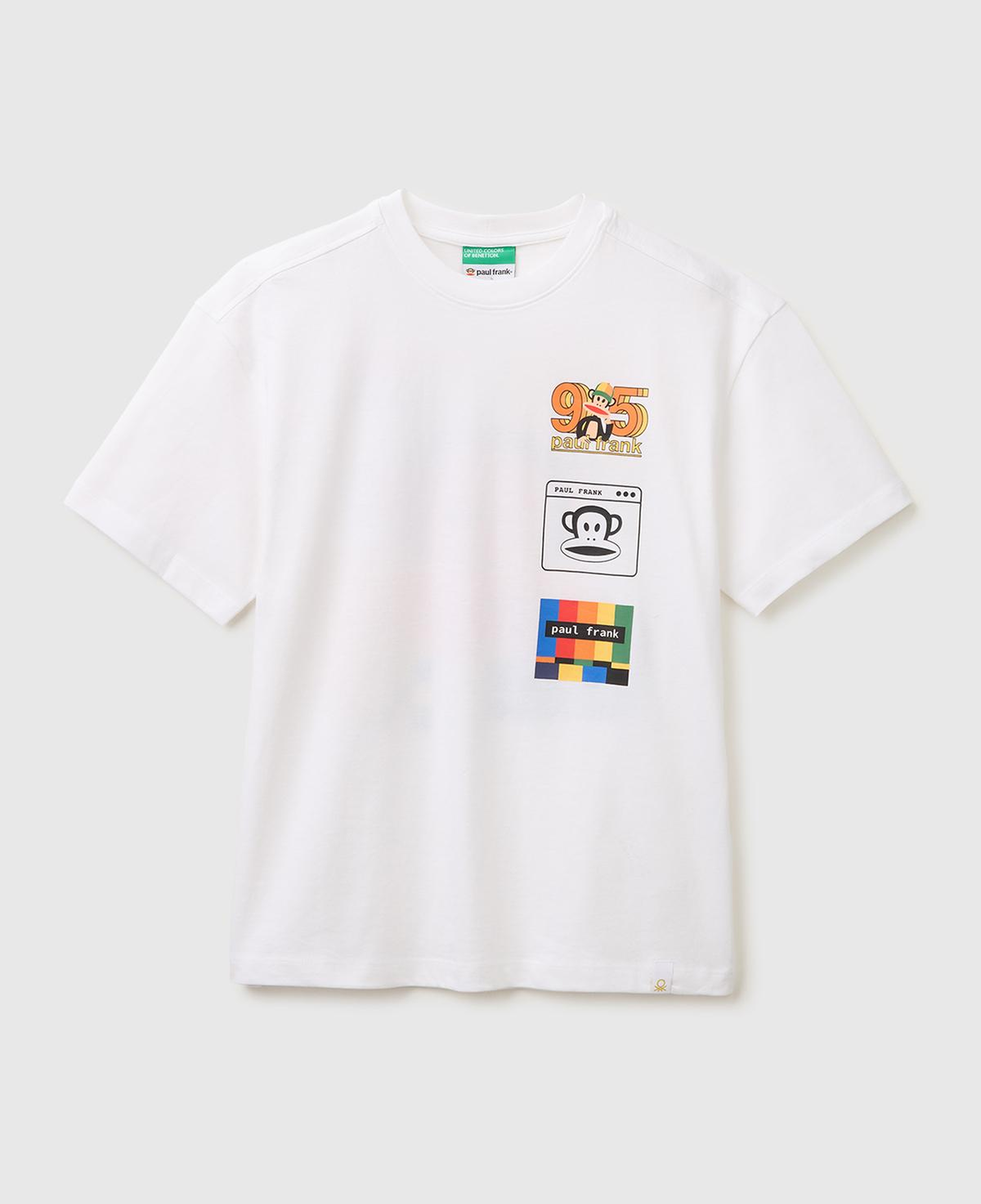 Erkek Çocuk Beyaz Önü ve Arkası Baskılı Etek Ucu Logolu Bisiklet Yaka T-Shirt