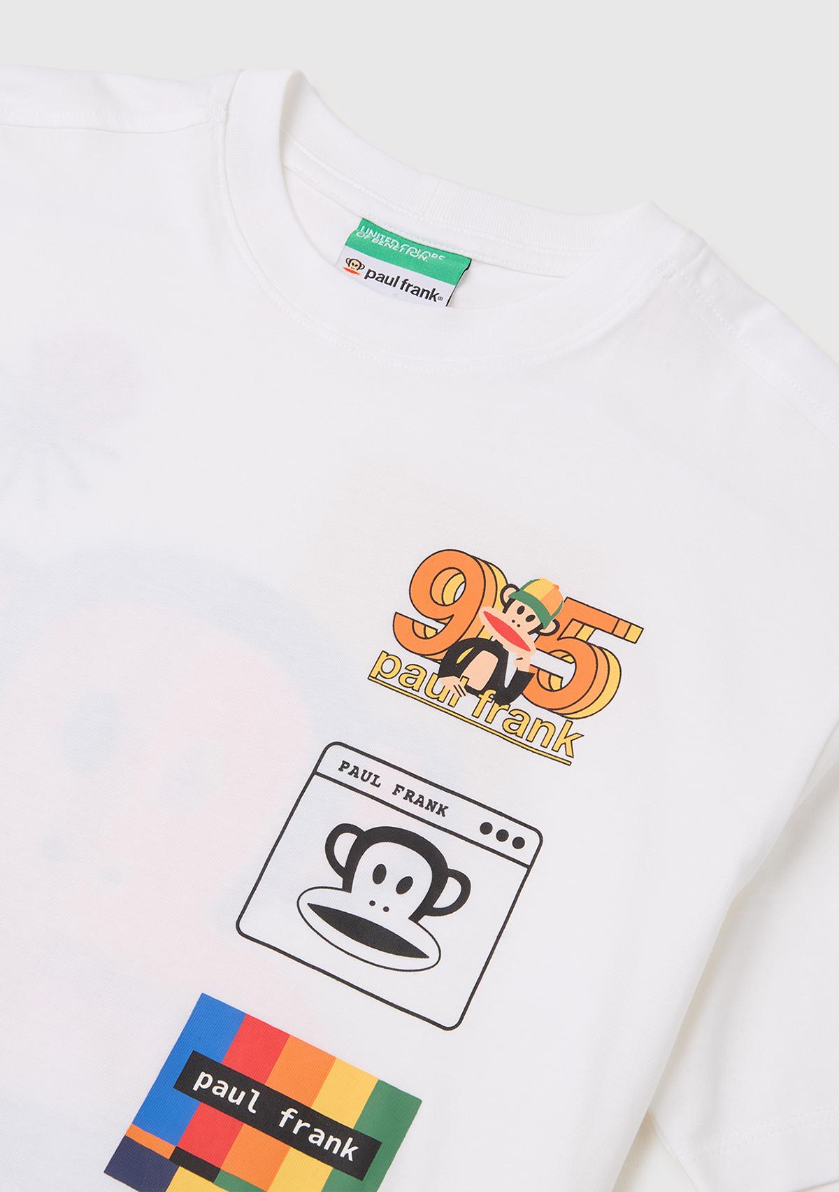 Erkek Çocuk Beyaz Önü ve Arkası Baskılı Etek Ucu Logolu Bisiklet Yaka T-Shirt