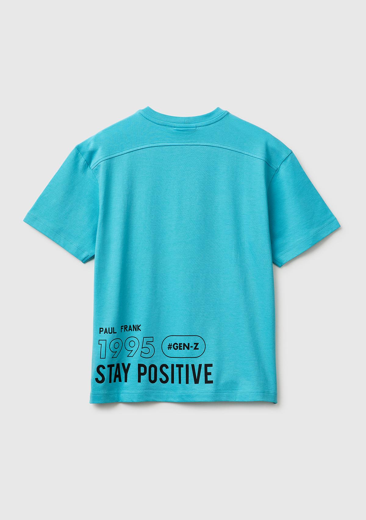 Erkek Çocuk Açık Mavi Önü ve Arkası Baskılı Etek Ucu Logolu Bisiklet Yaka T-Shirt