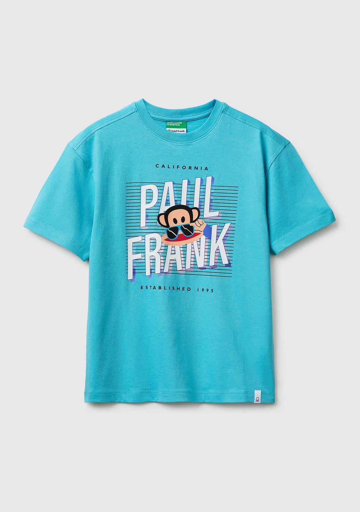 Erkek Çocuk Açık Mavi Önü ve Arkası Baskılı Etek Ucu Logolu Bisiklet Yaka T-Shirt
