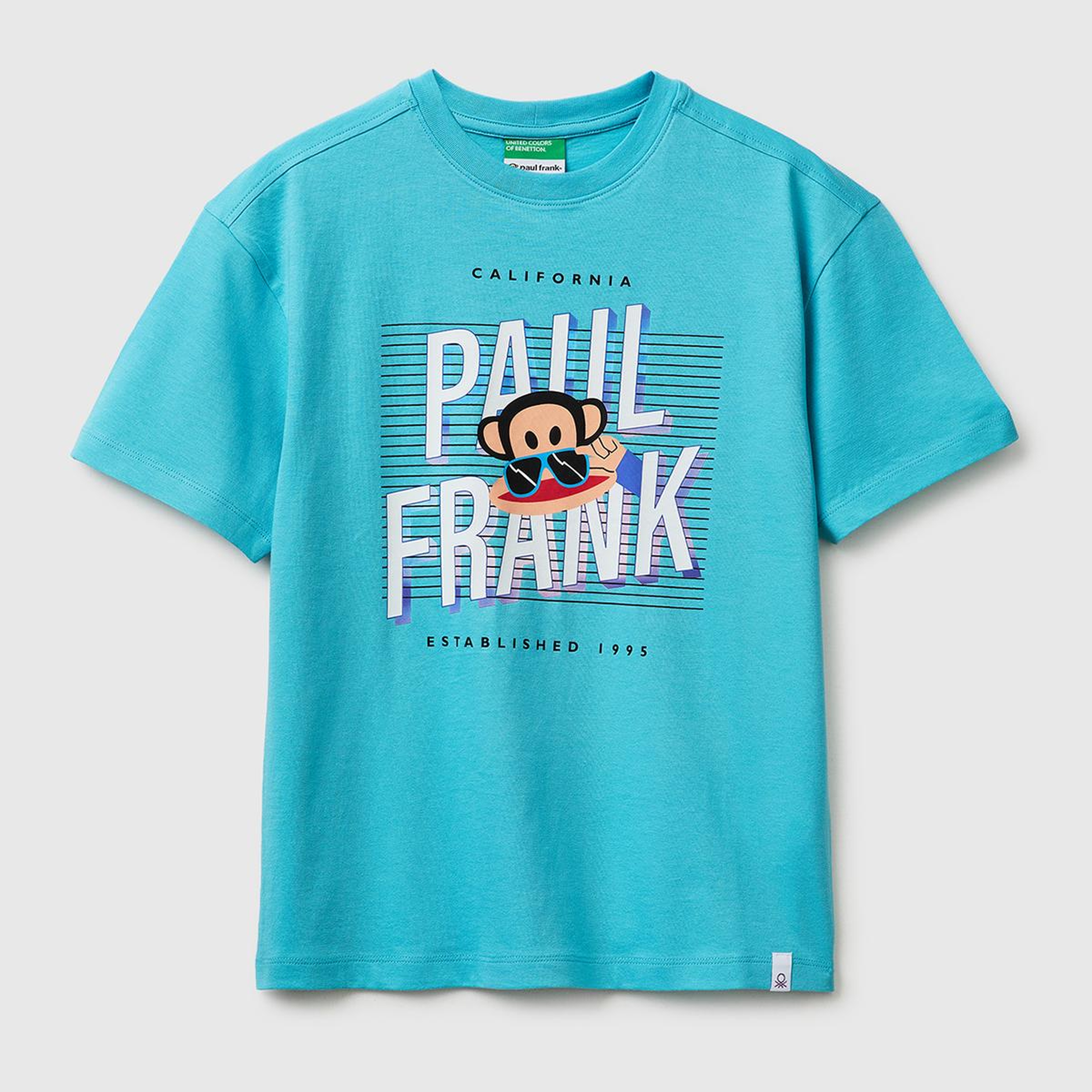 Erkek Çocuk Açık Mavi Önü ve Arkası Baskılı Etek Ucu Logolu Bisiklet Yaka T-Shirt