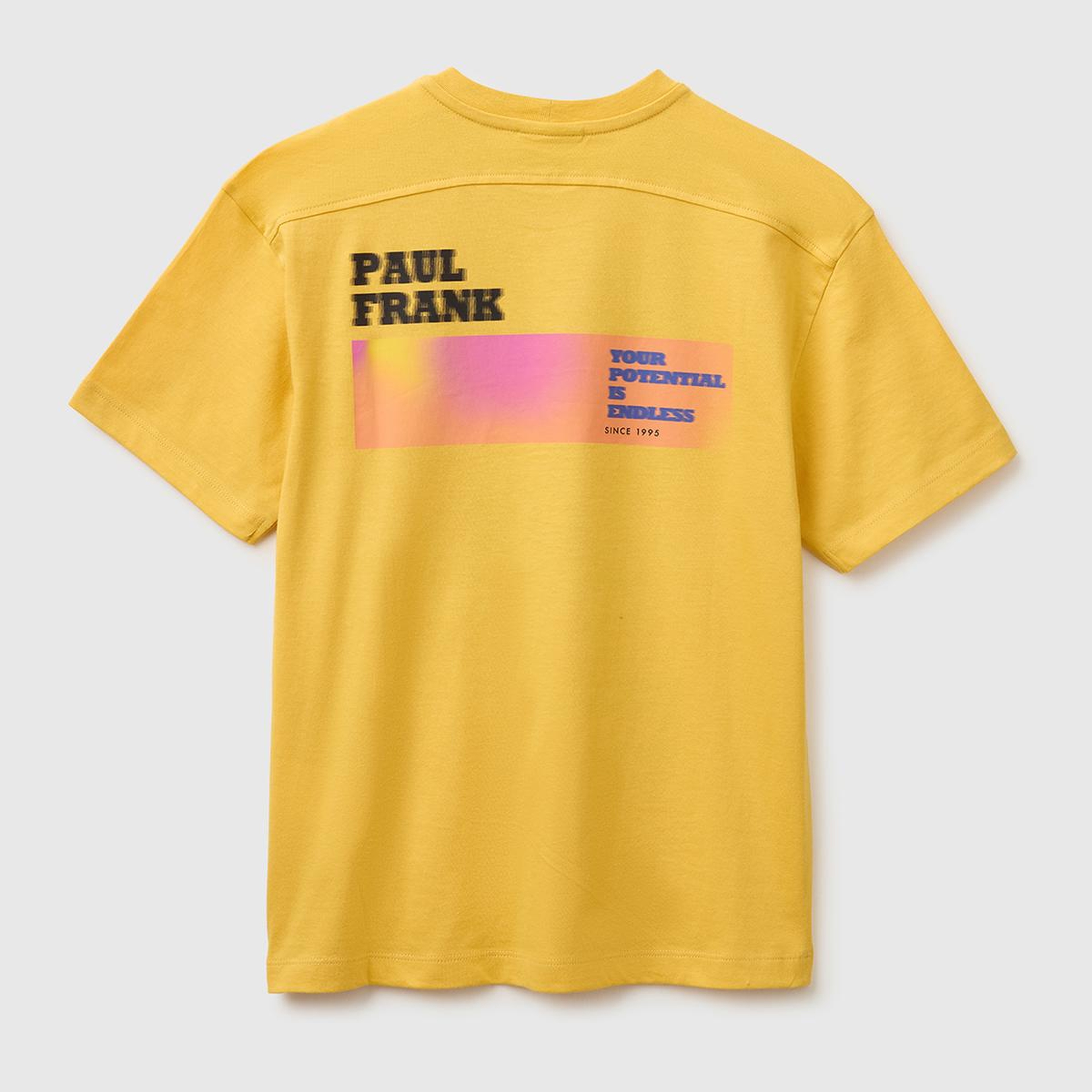 Erkek Çocuk Hardal Sarısı Önü ve Arkası Baskılı Etek Ucu Logolu Bisiklet Yaka T-Shirt
